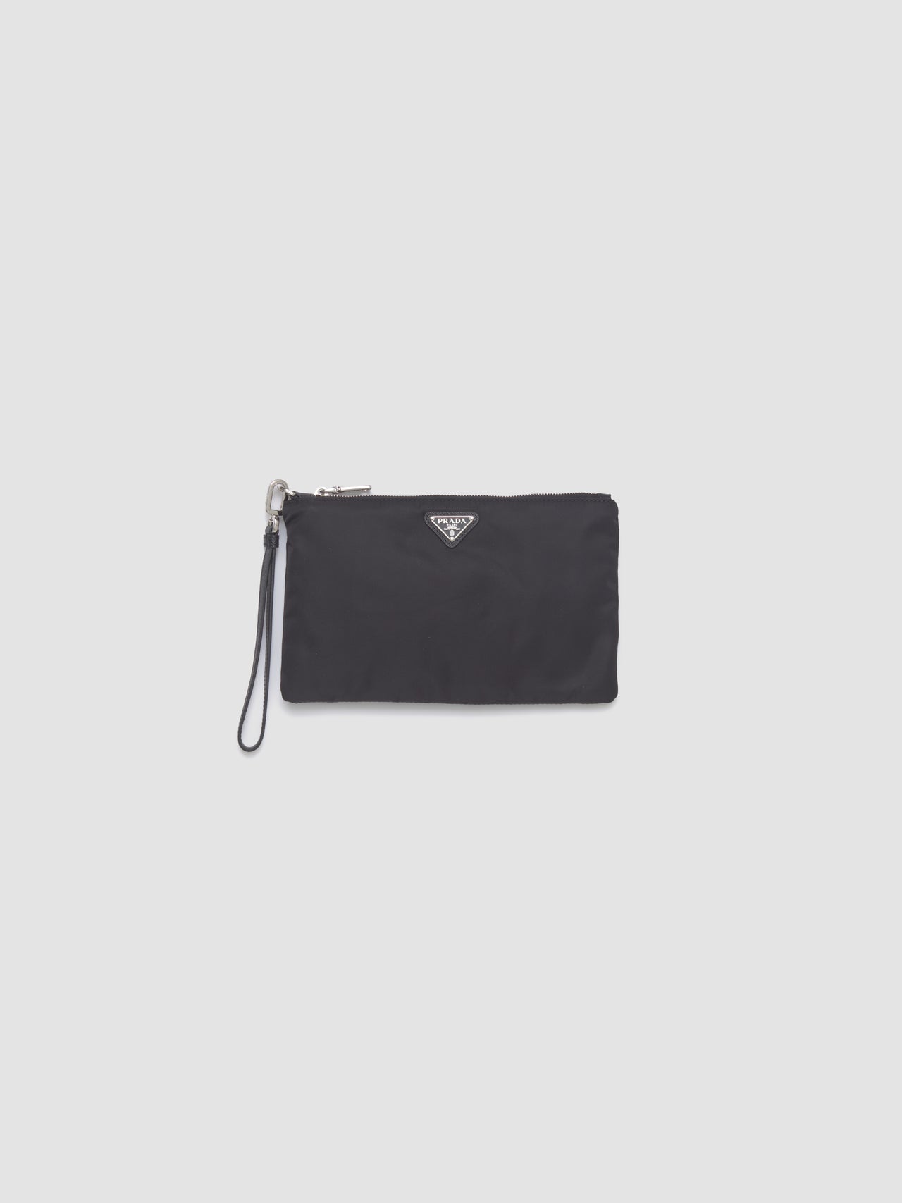 Re-Nylon and Saffiano Leather Pouch in Black