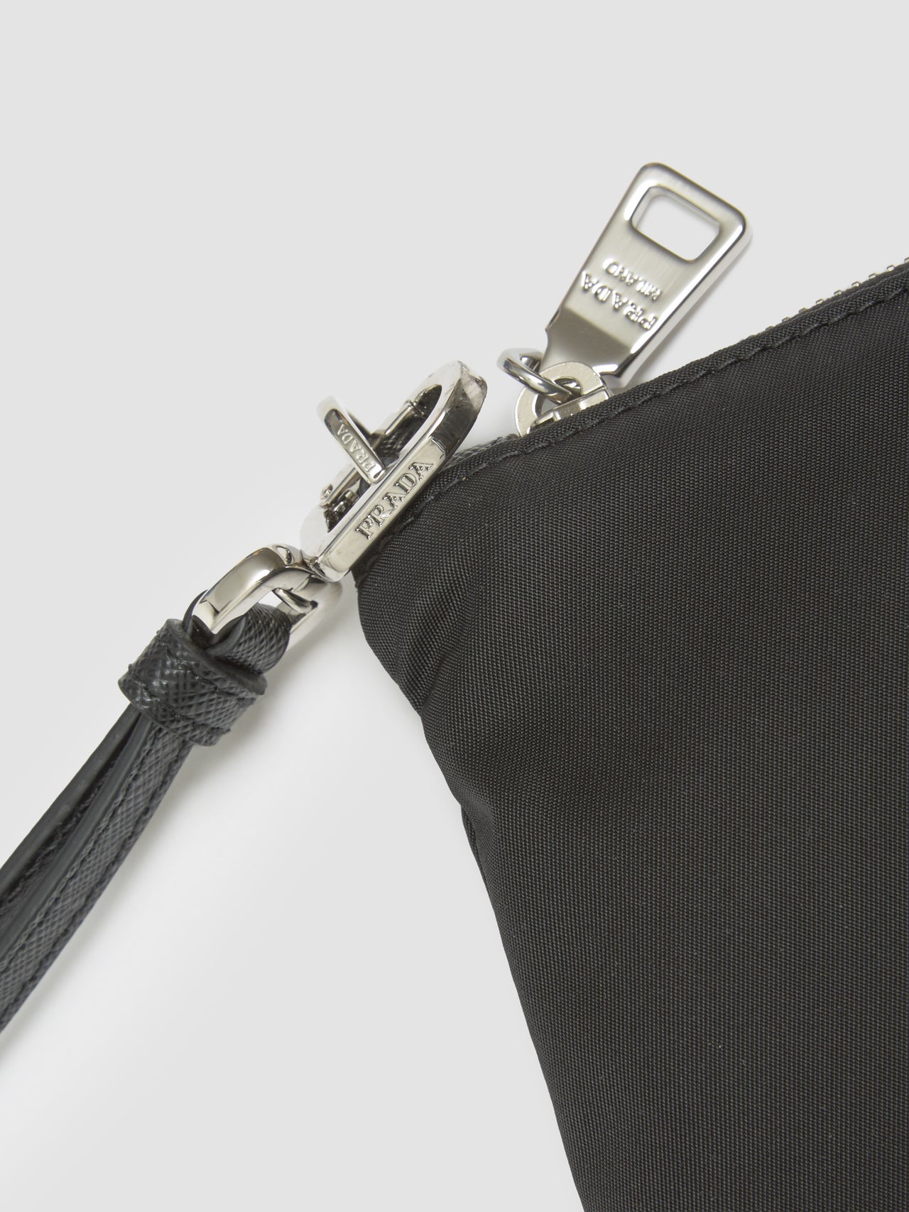 Re-Nylon and Saffiano Leather Pouch in Black