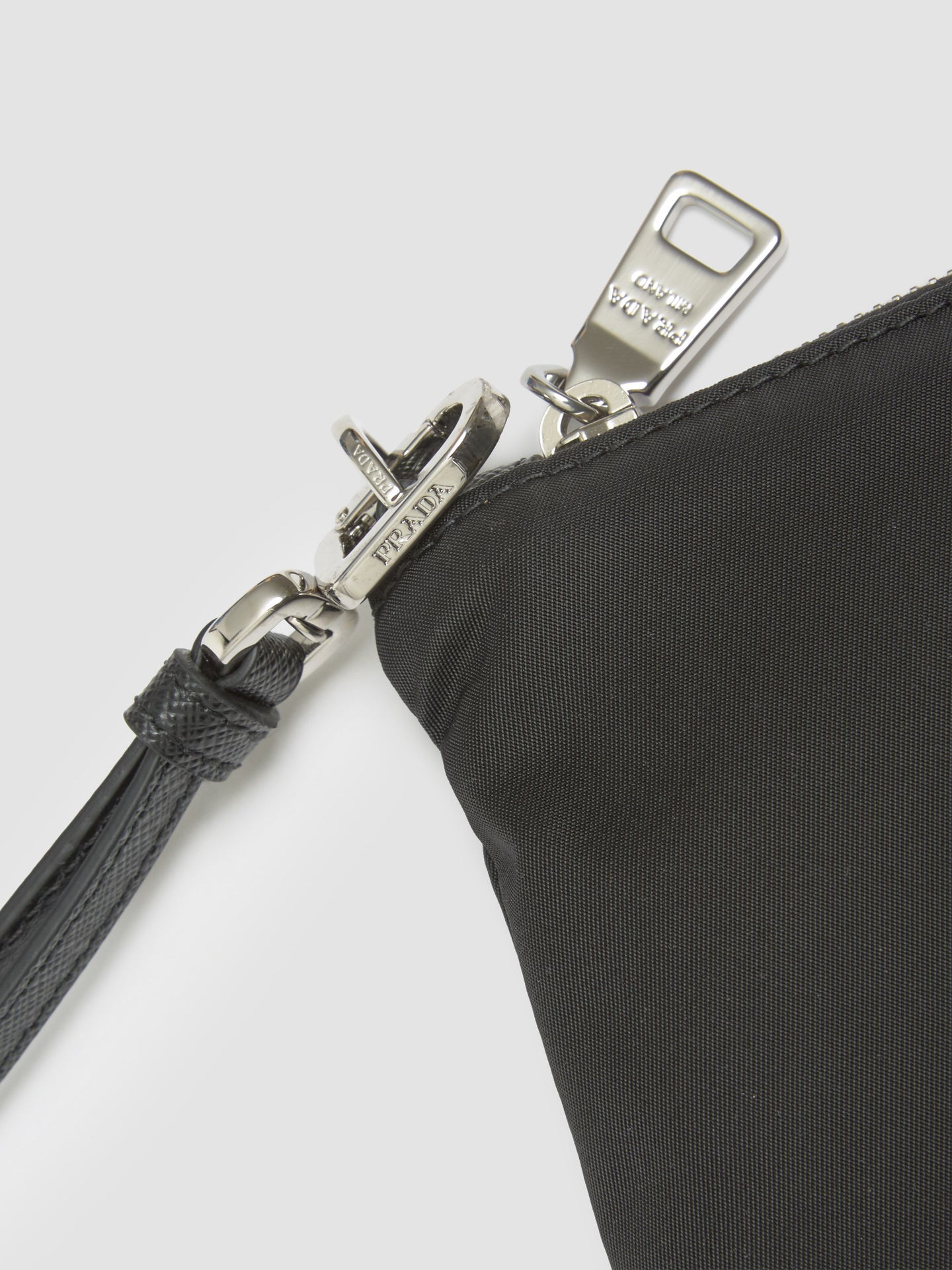Re-Nylon and Saffiano Leather Pouch in Black