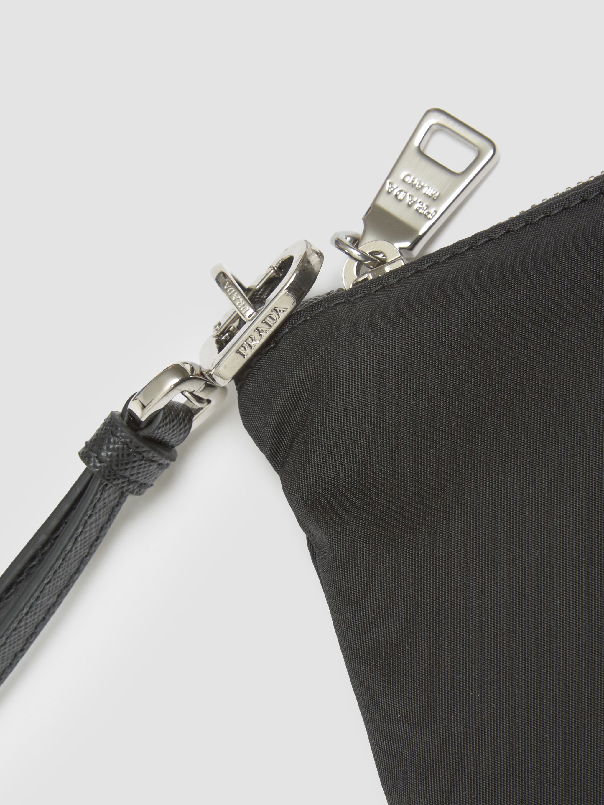 Re-Nylon and Saffiano Leather Pouch in Black
