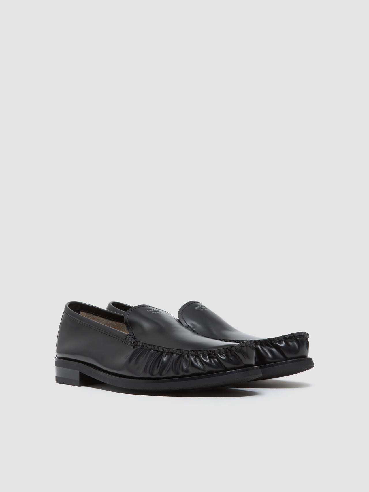 Brushed Leather Loafers with Logo in Black