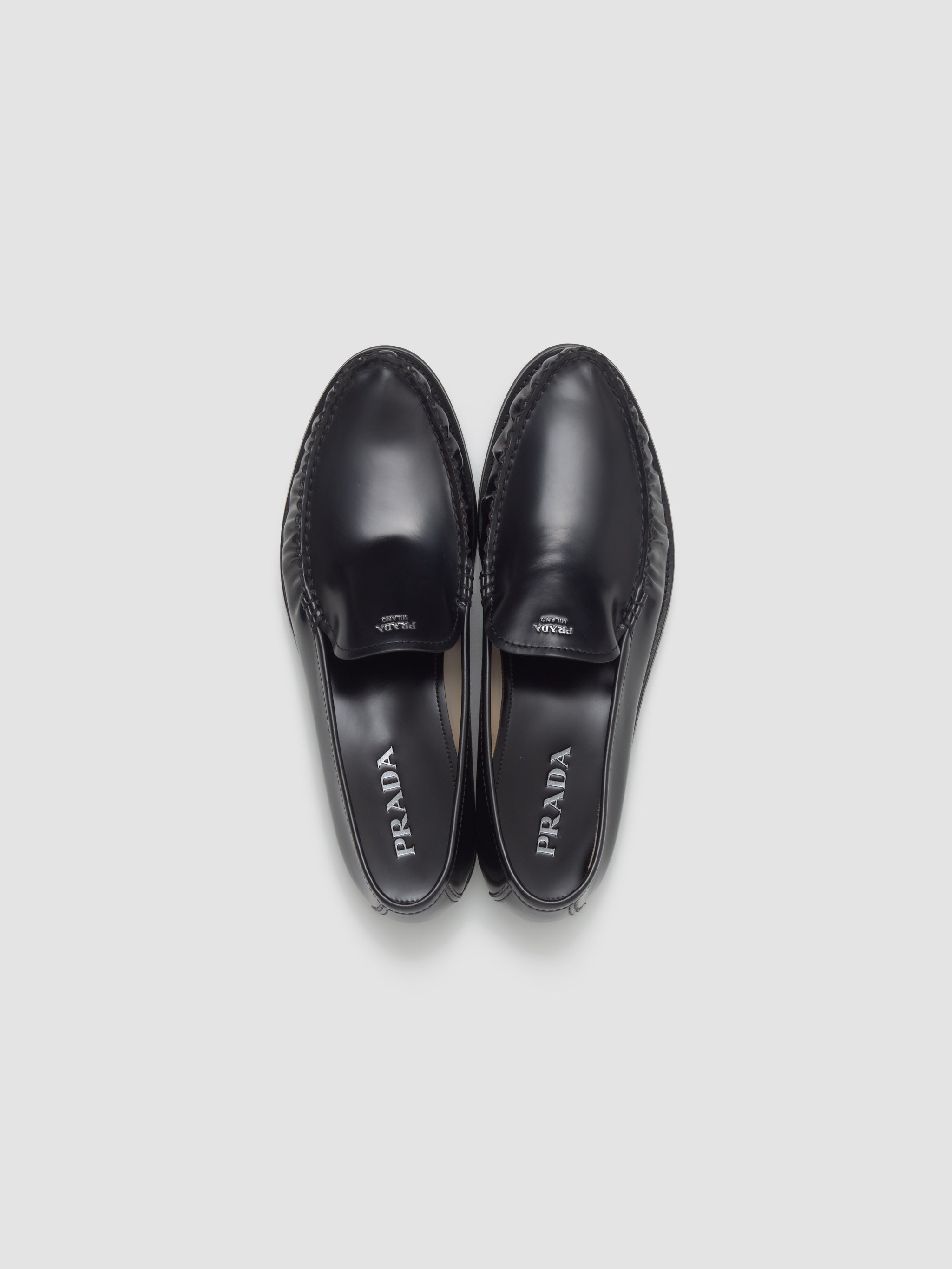 Brushed Leather Loafers with Logo in Black