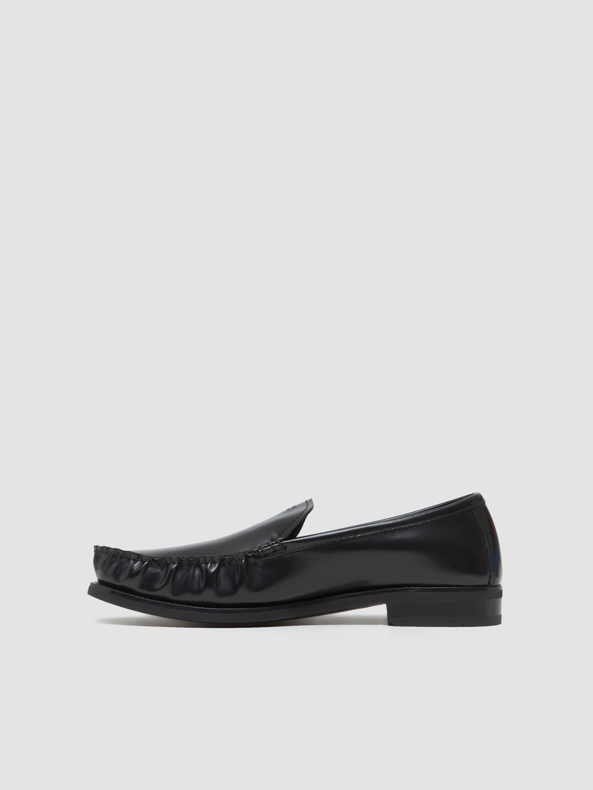 Brushed Leather Loafers with Logo in Black