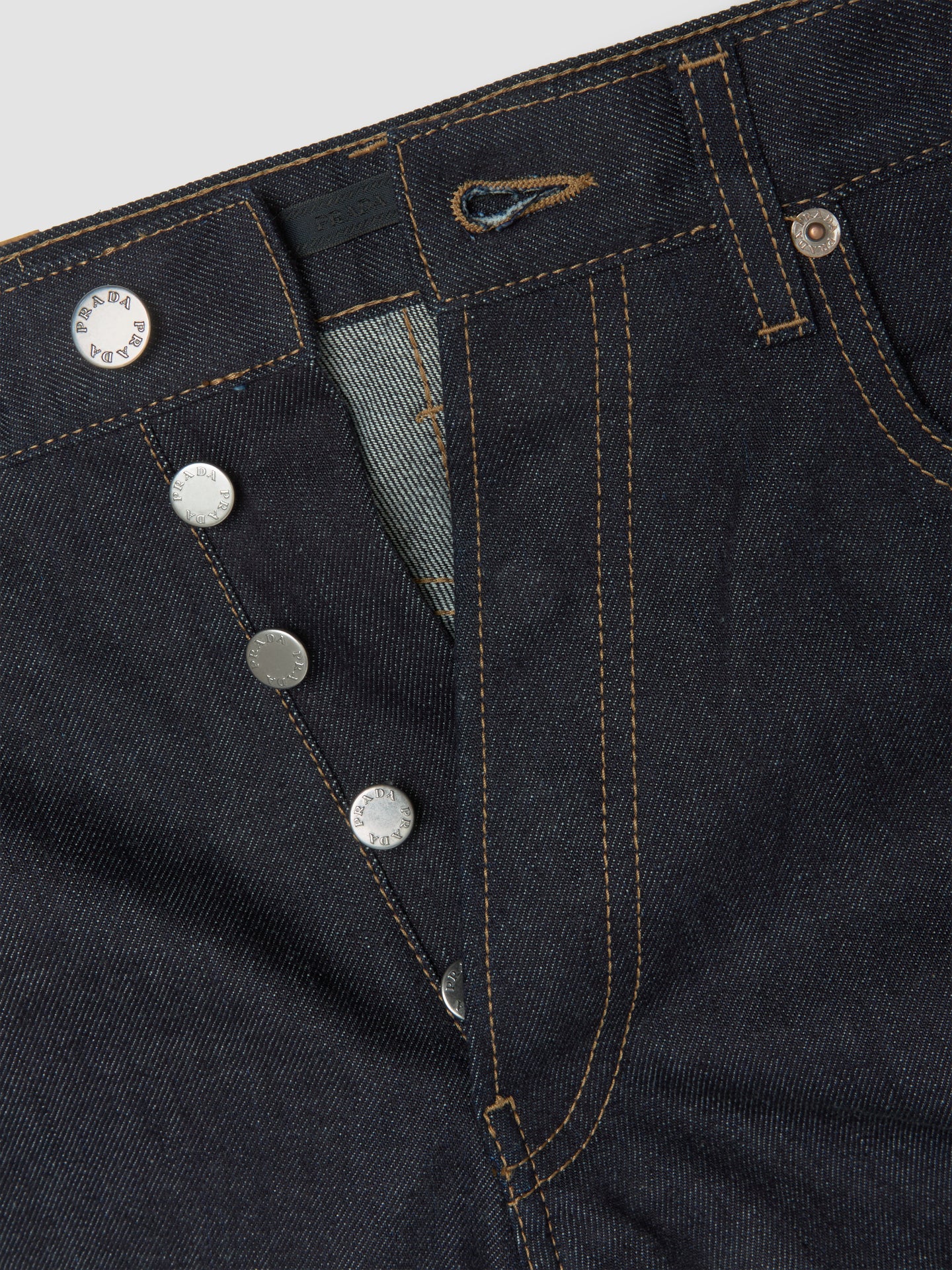 Raw Denim Jeans with Leather Strap in Blue