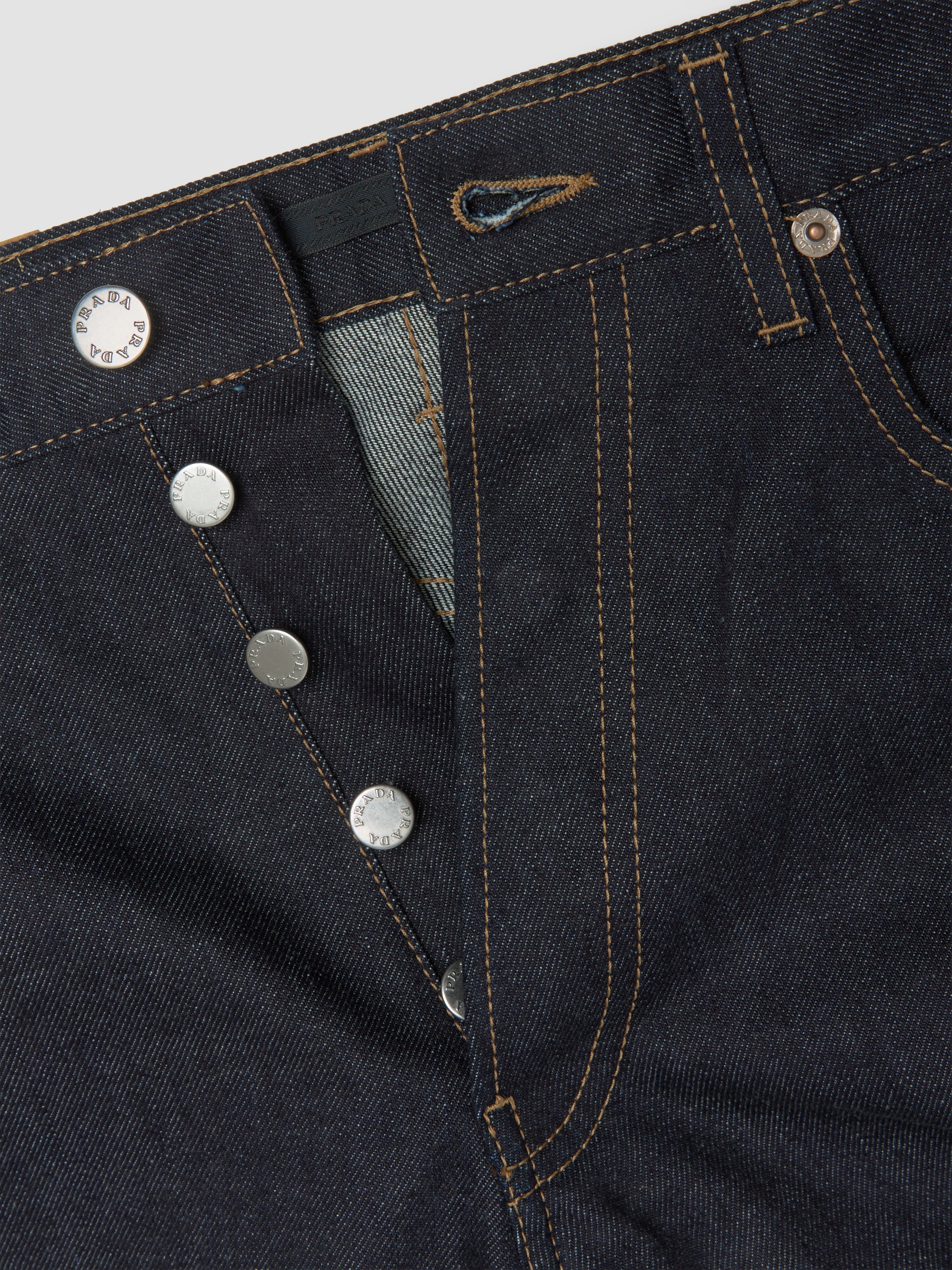 Raw Denim Jeans with Leather Strap in Blue