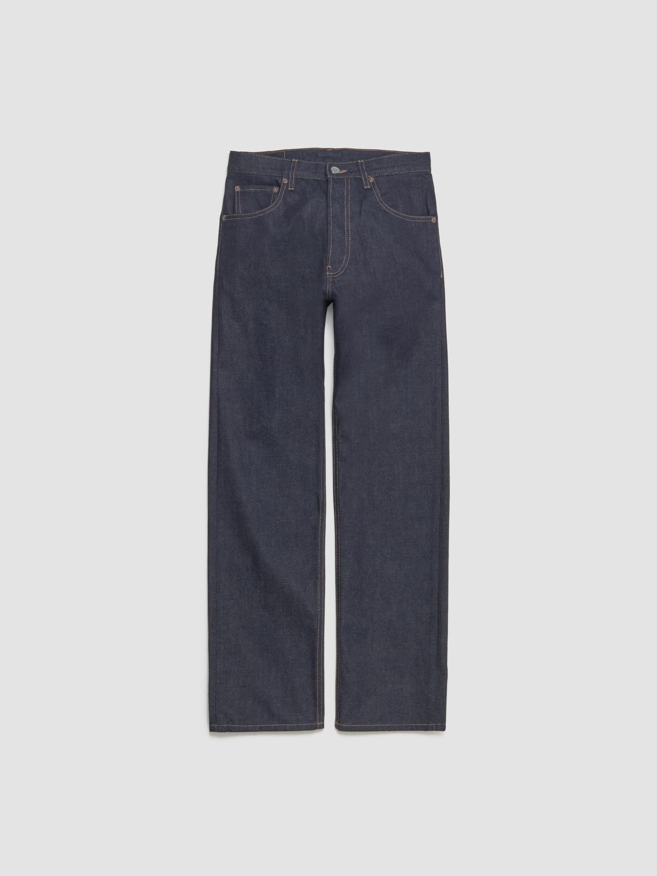 Raw Denim Jeans with Leather Strap in Blue