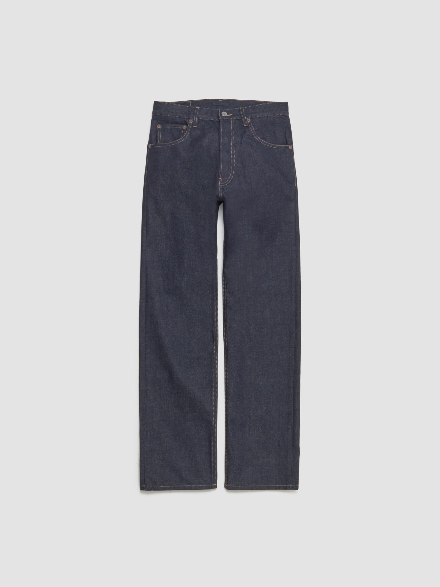 Raw Denim Jeans with Leather Strap in Blue
