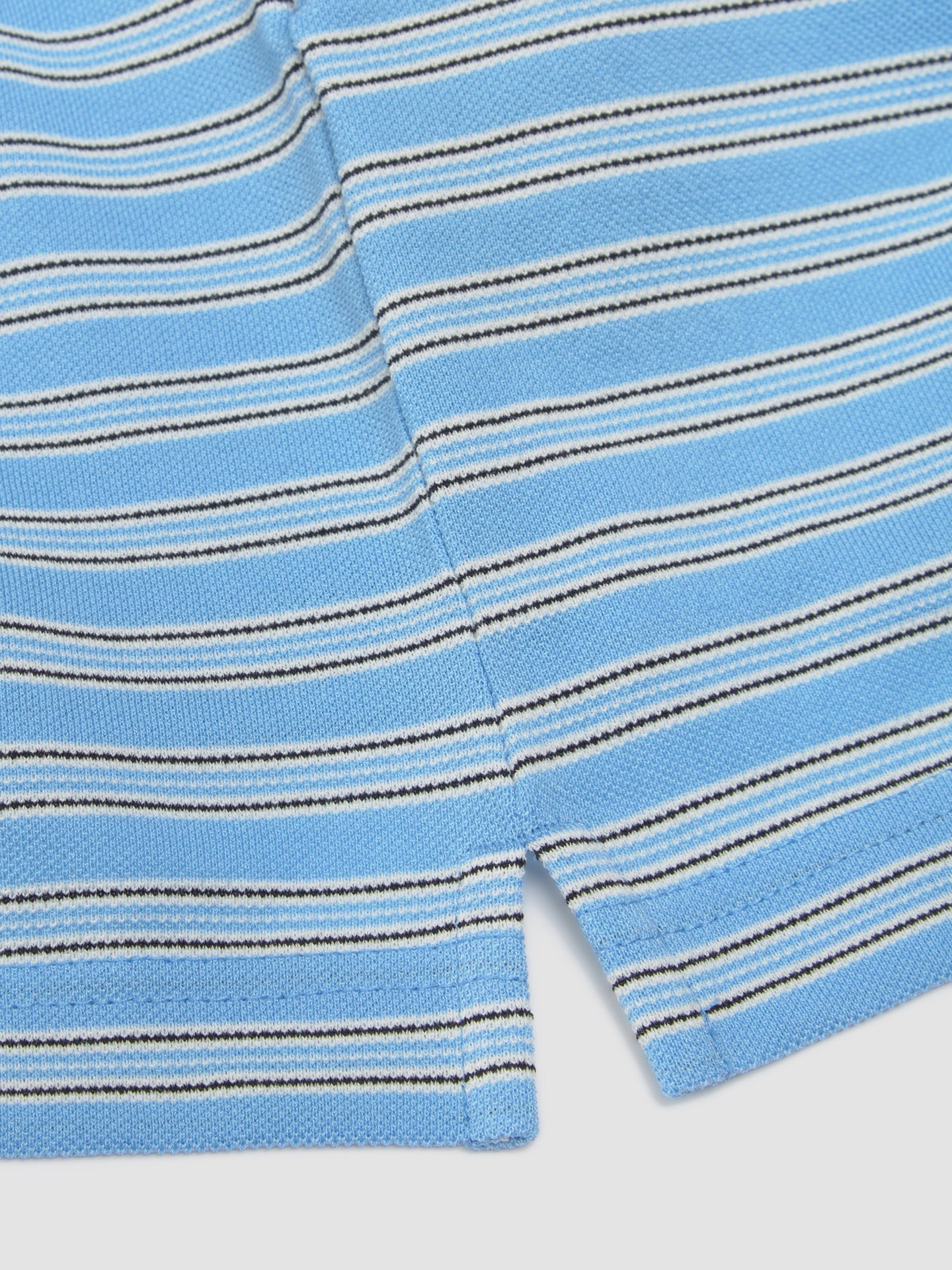 Striped Cotton Polo T-Shirt in Light Blue & Black
