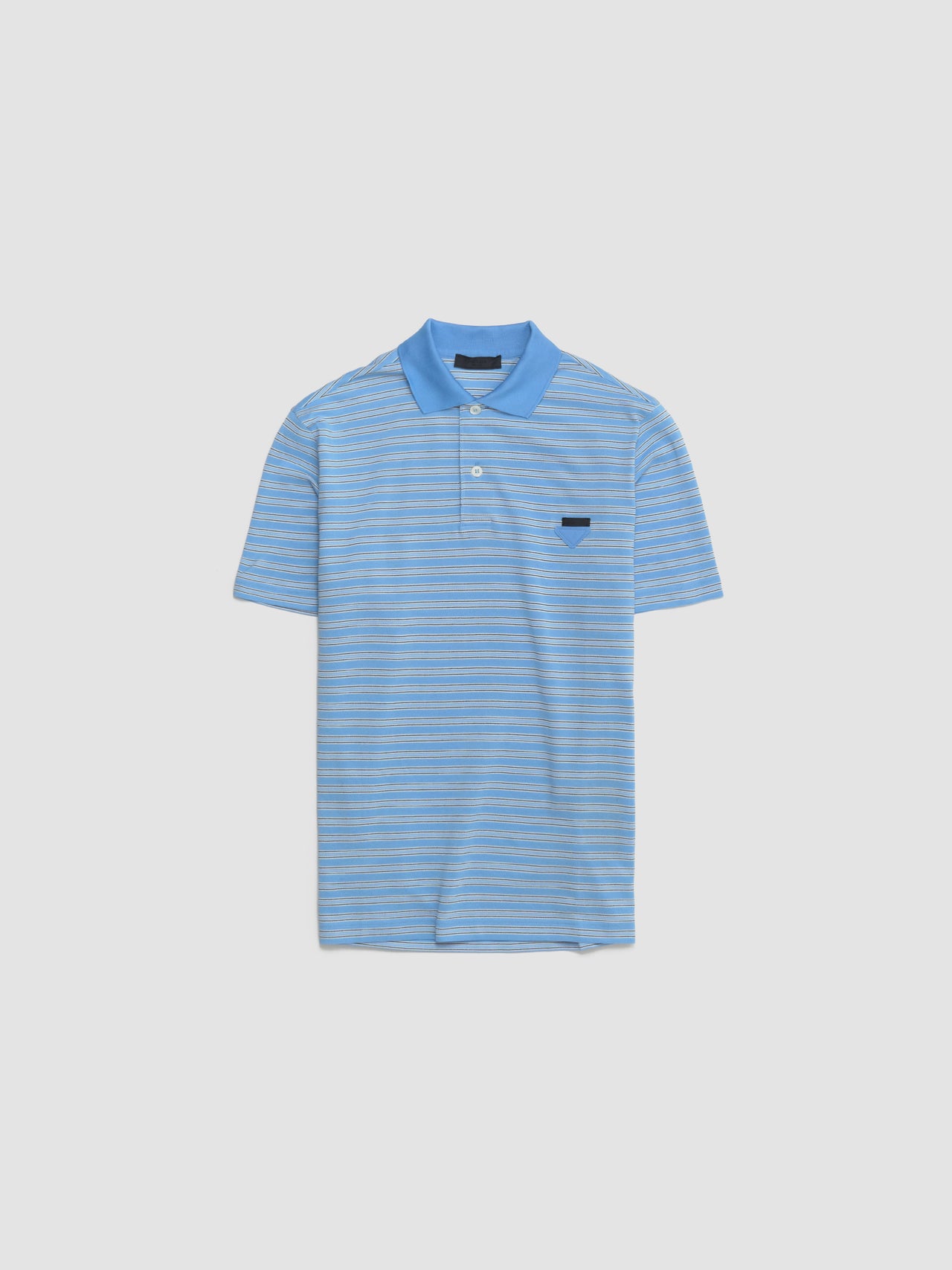 Striped Cotton Polo T-Shirt in Light Blue & Black