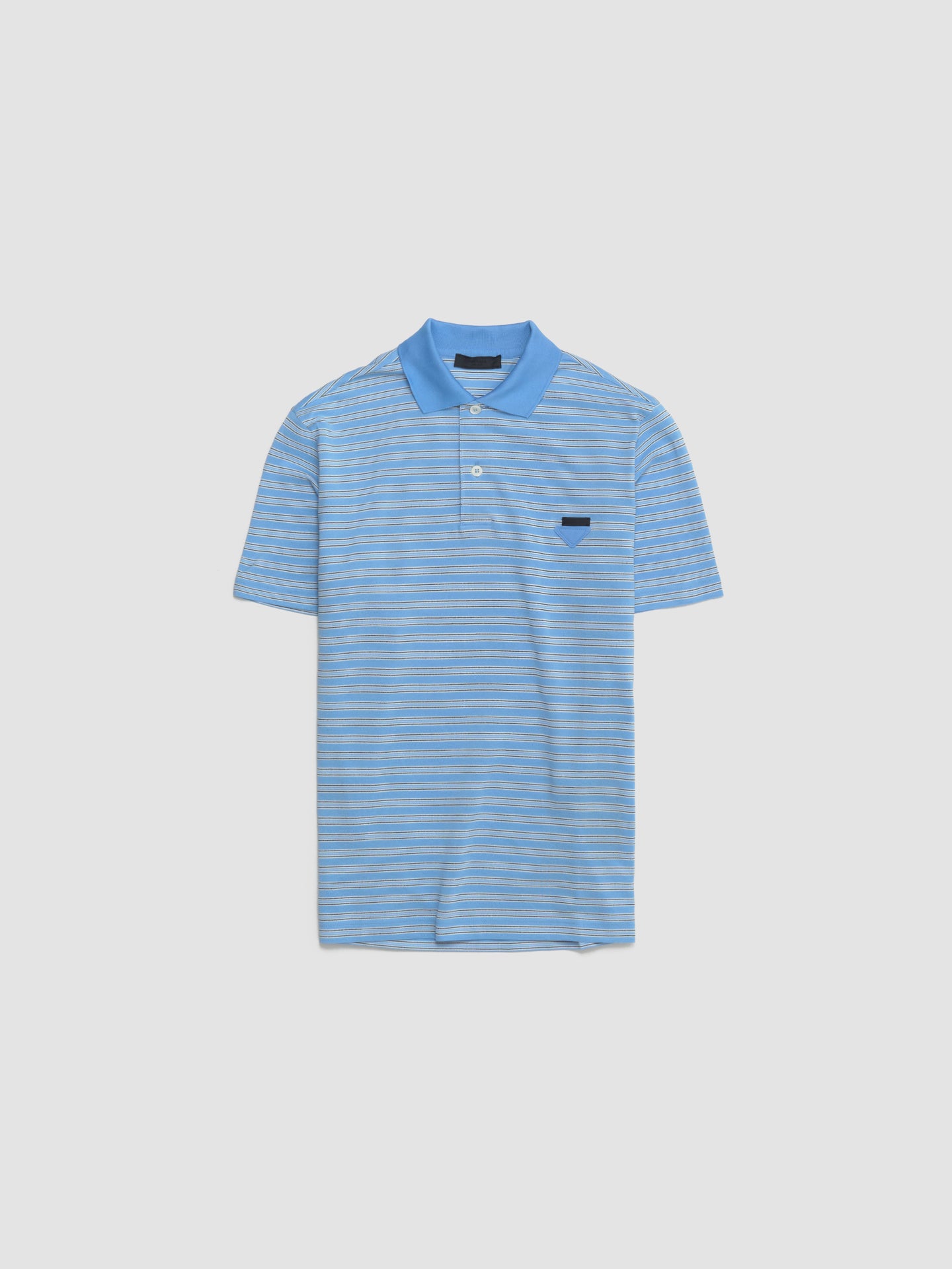 Striped Cotton Polo T-Shirt in Light Blue & Black