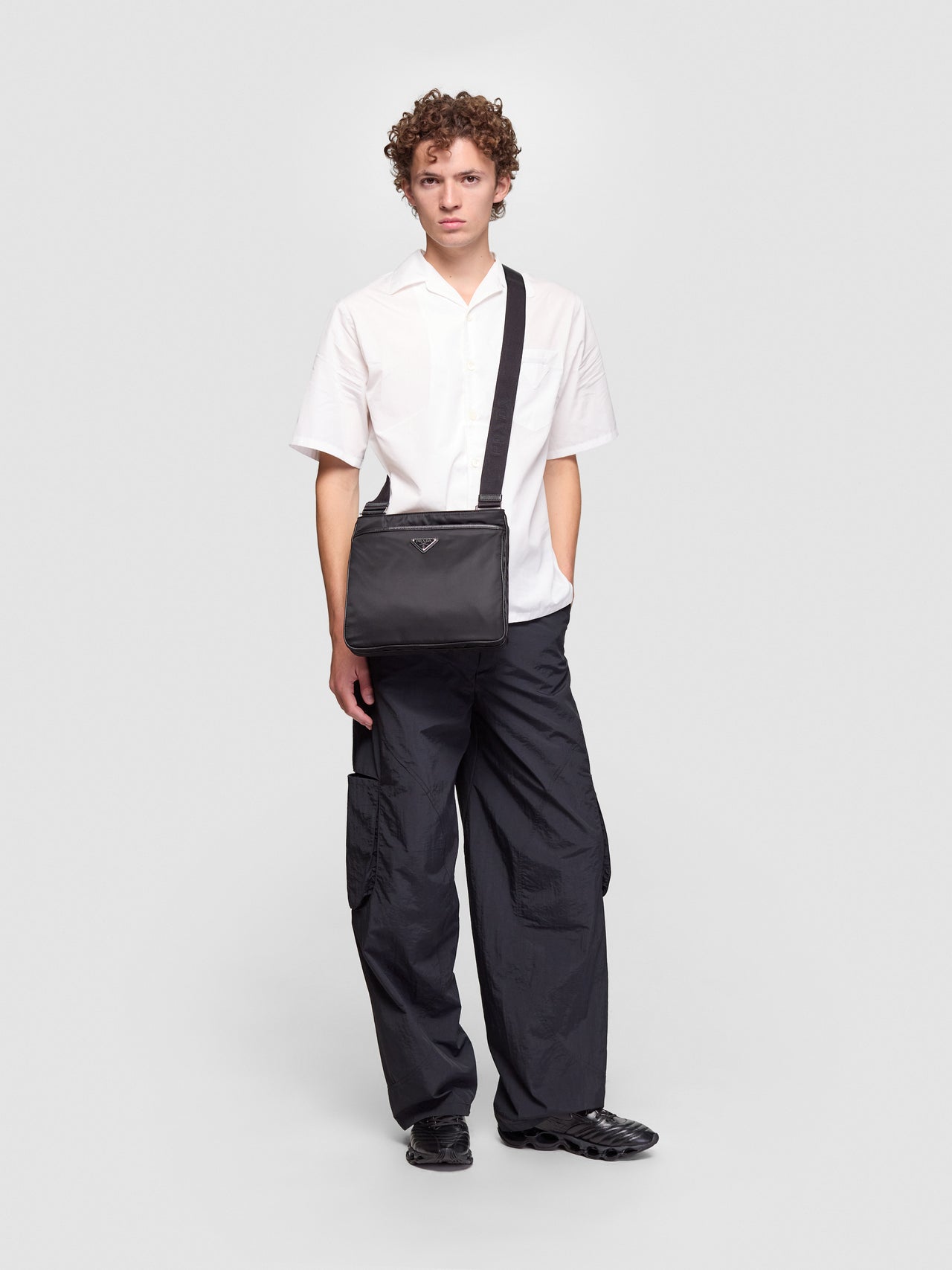 Re-Nylon and Saffiano Leather Shoulder Bag in Black