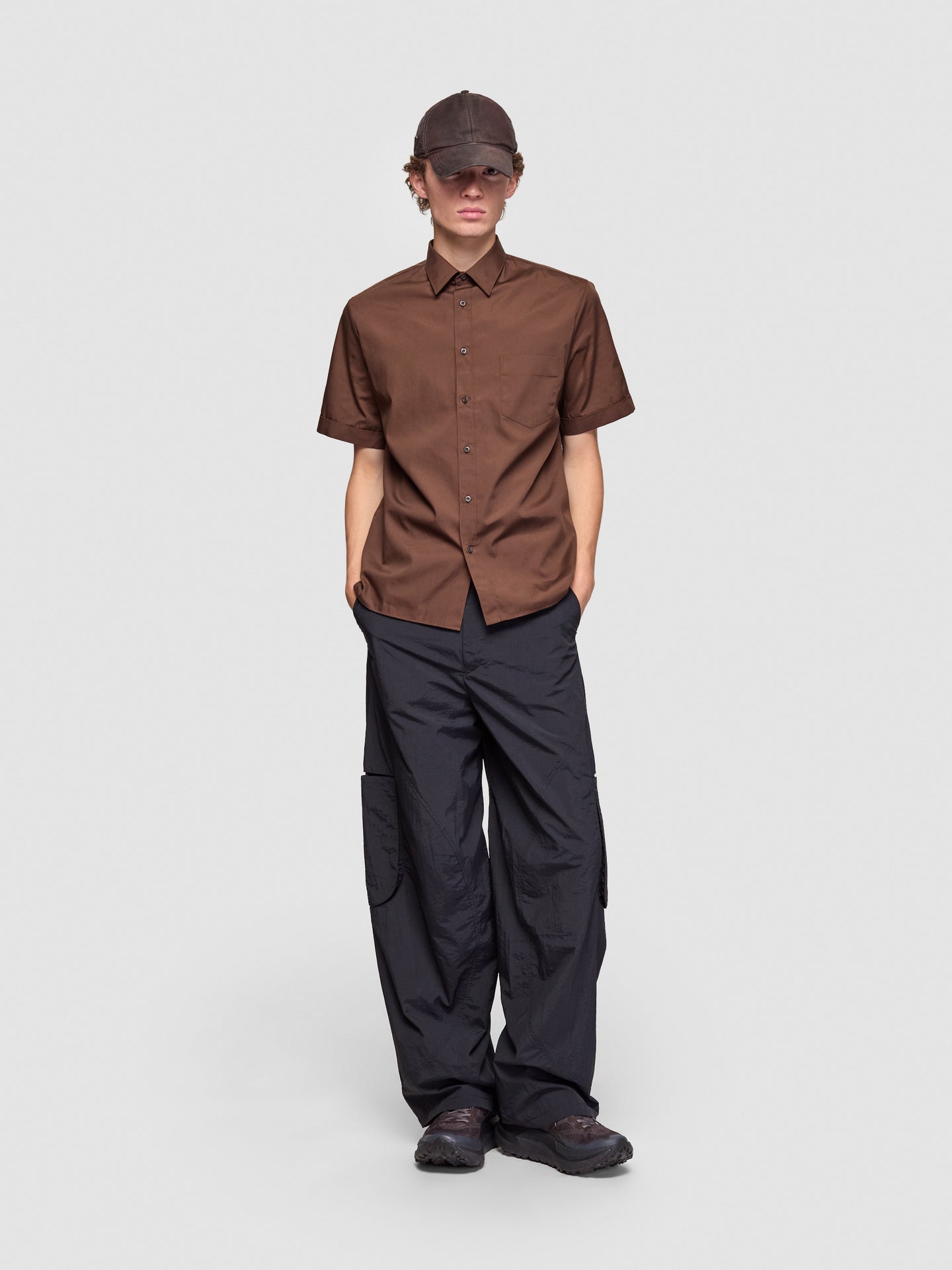 Short Sleeve Cotton Blend Shirt in Cocoa Brown