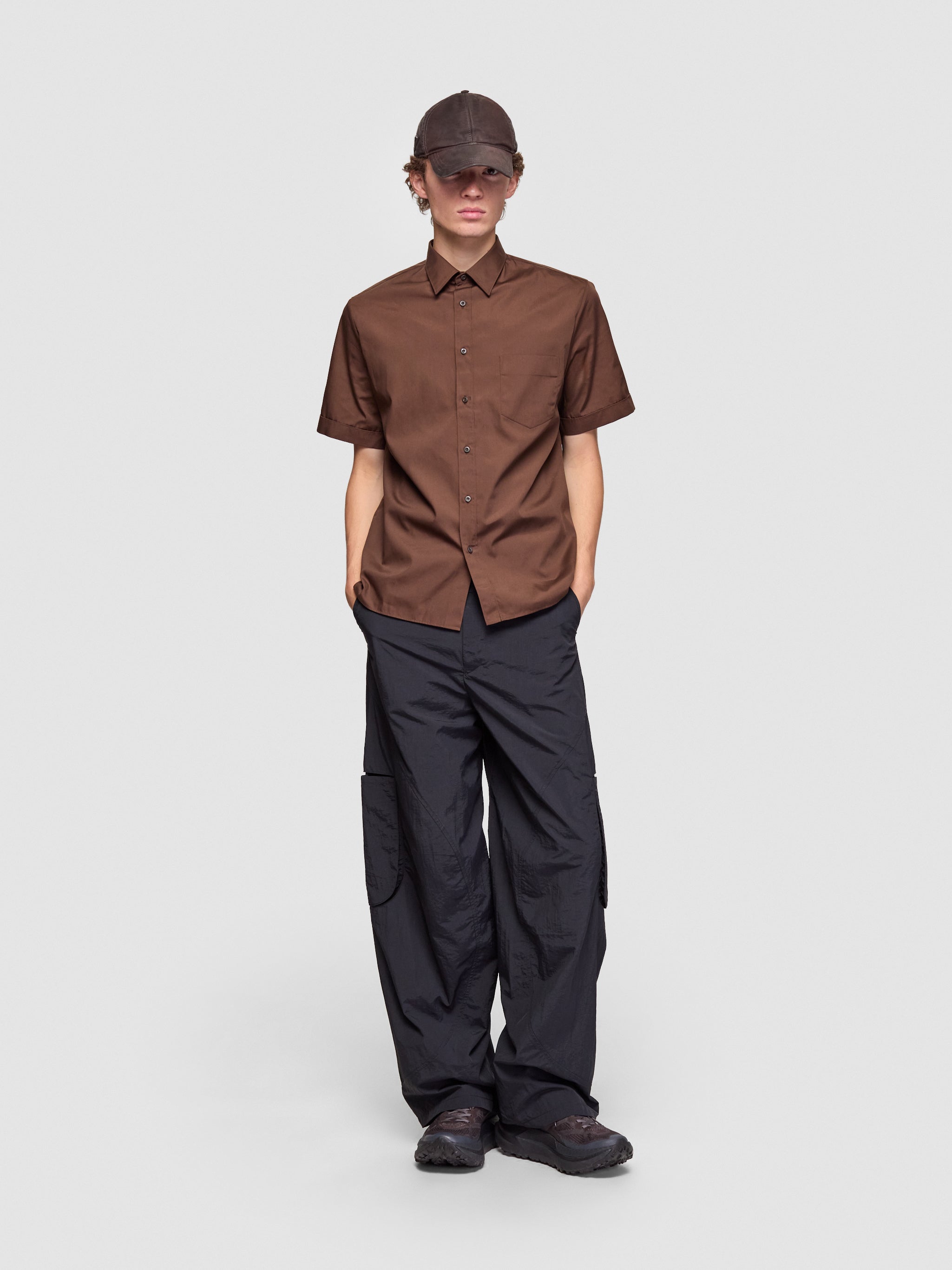 Short Sleeve Cotton Blend Shirt in Cocoa Brown