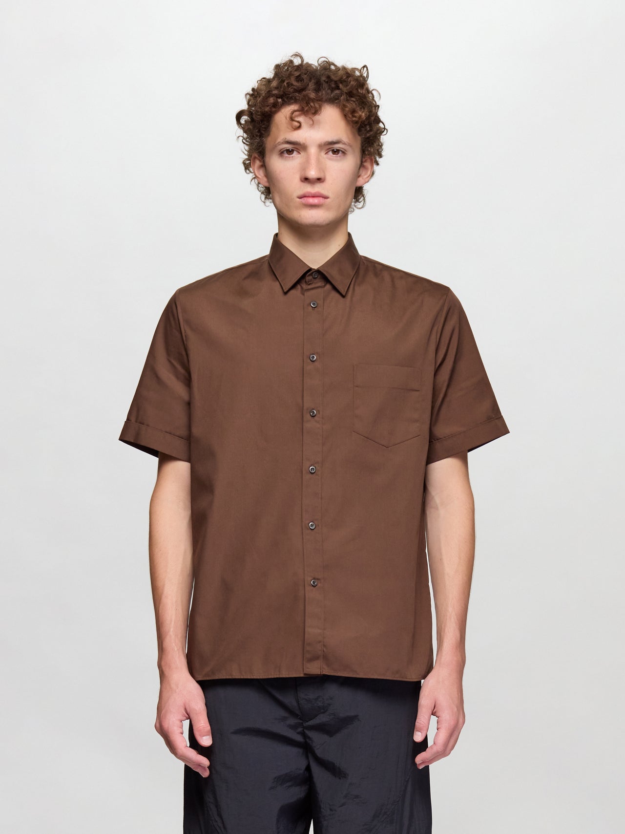 Short Sleeve Cotton Blend Shirt in Cocoa Brown