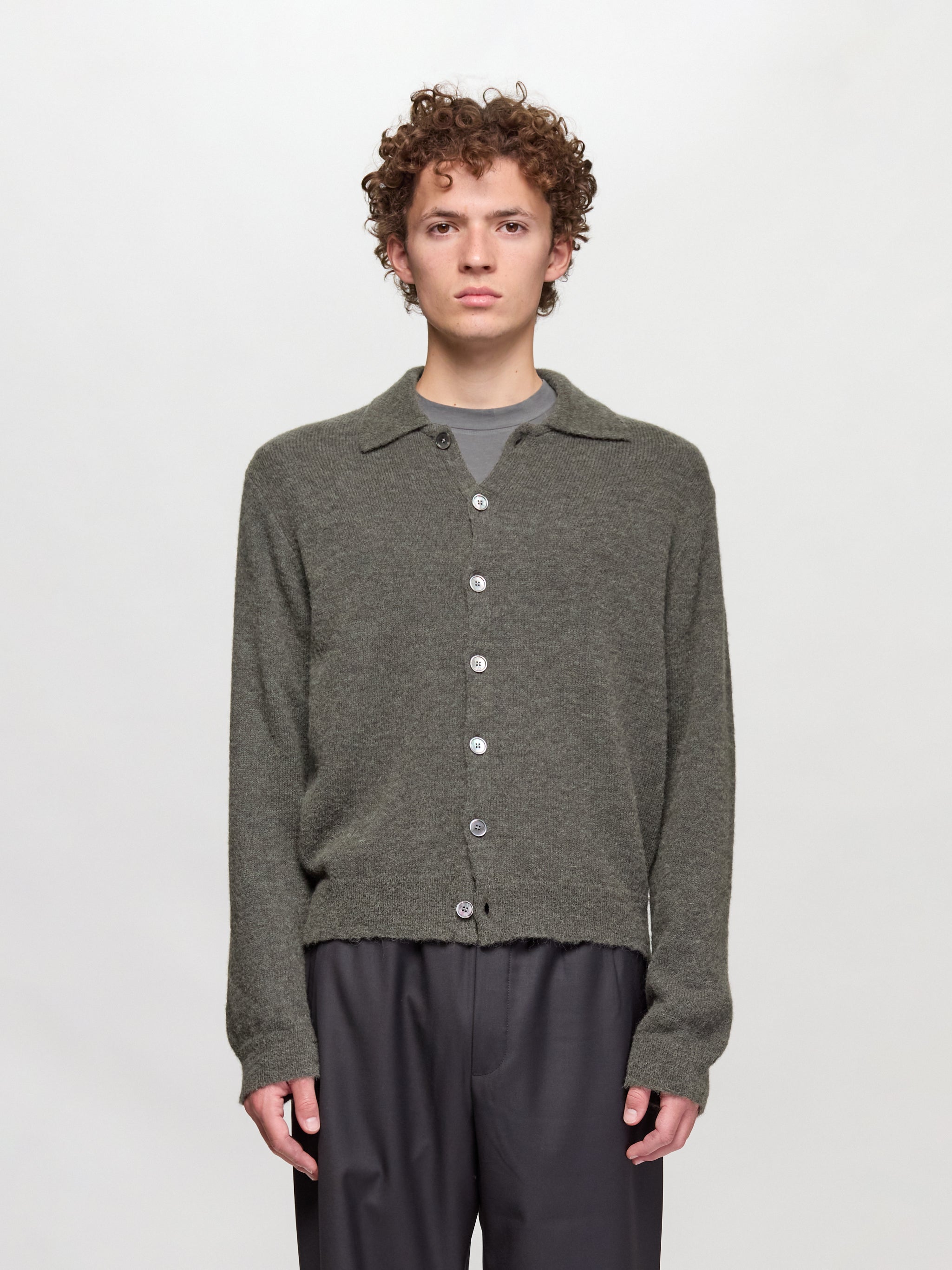 Evening Polo in Moss Green Fuzzy Alpaca