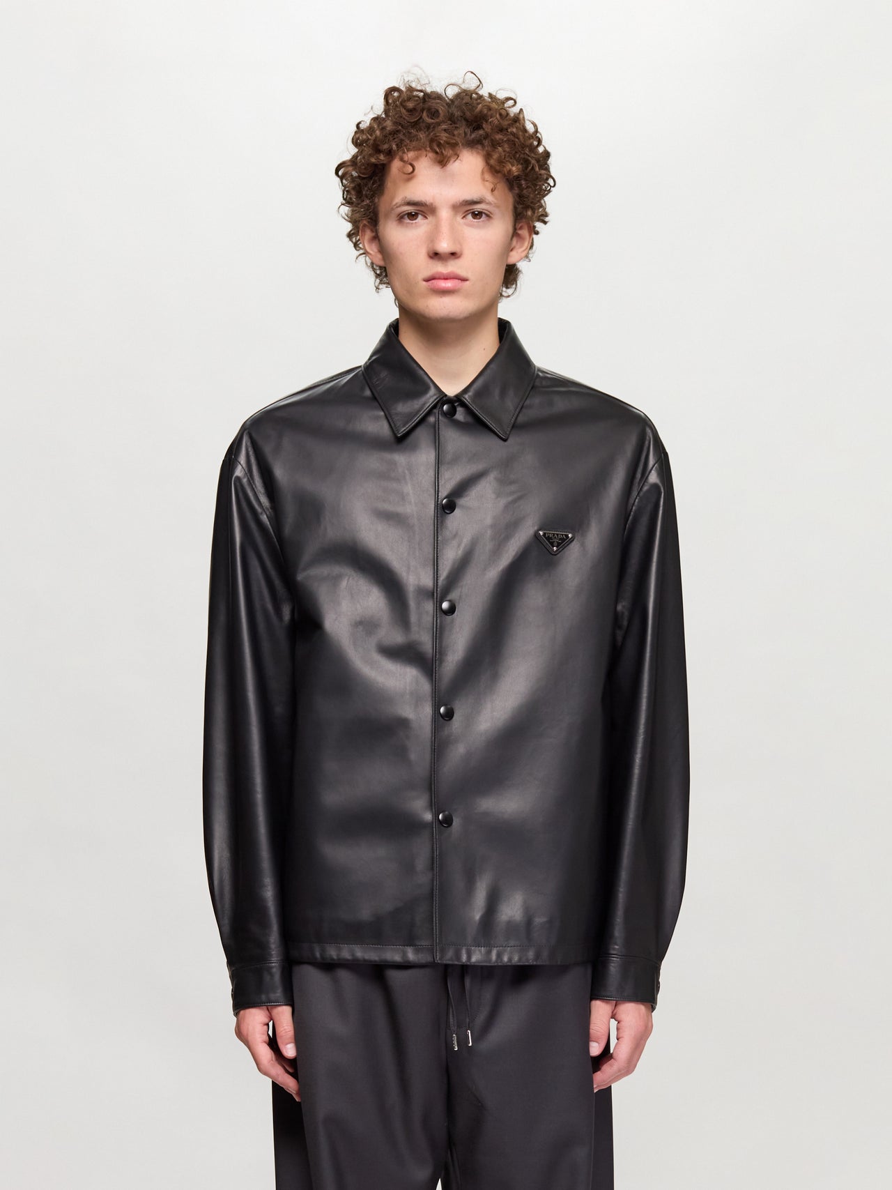 Nappa Leather Shirt Jacket in Black