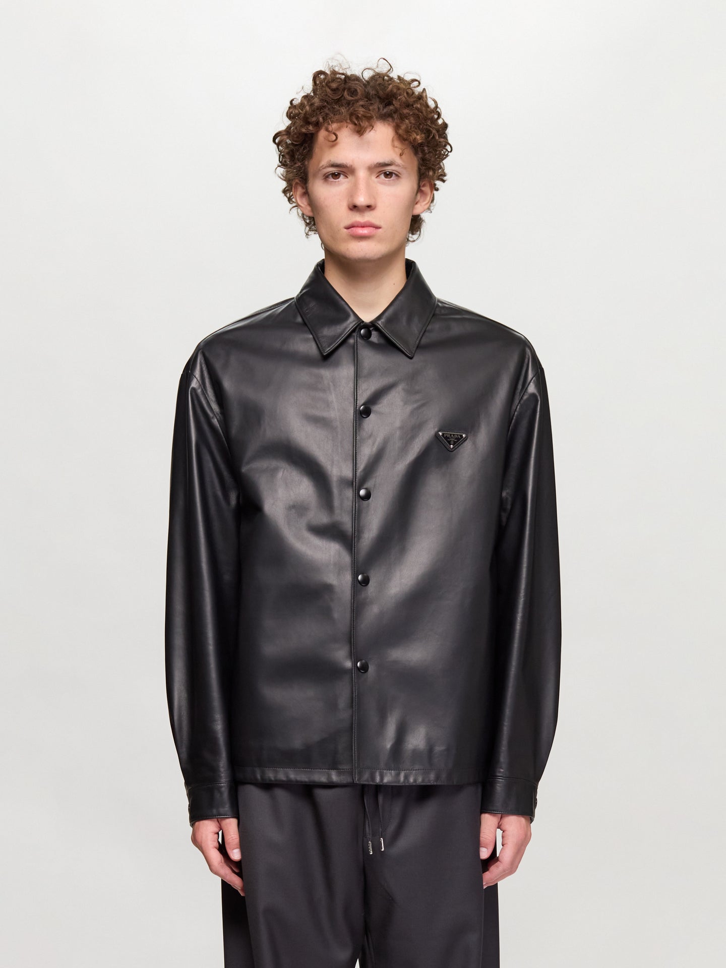Nappa Leather Shirt Jacket in Black