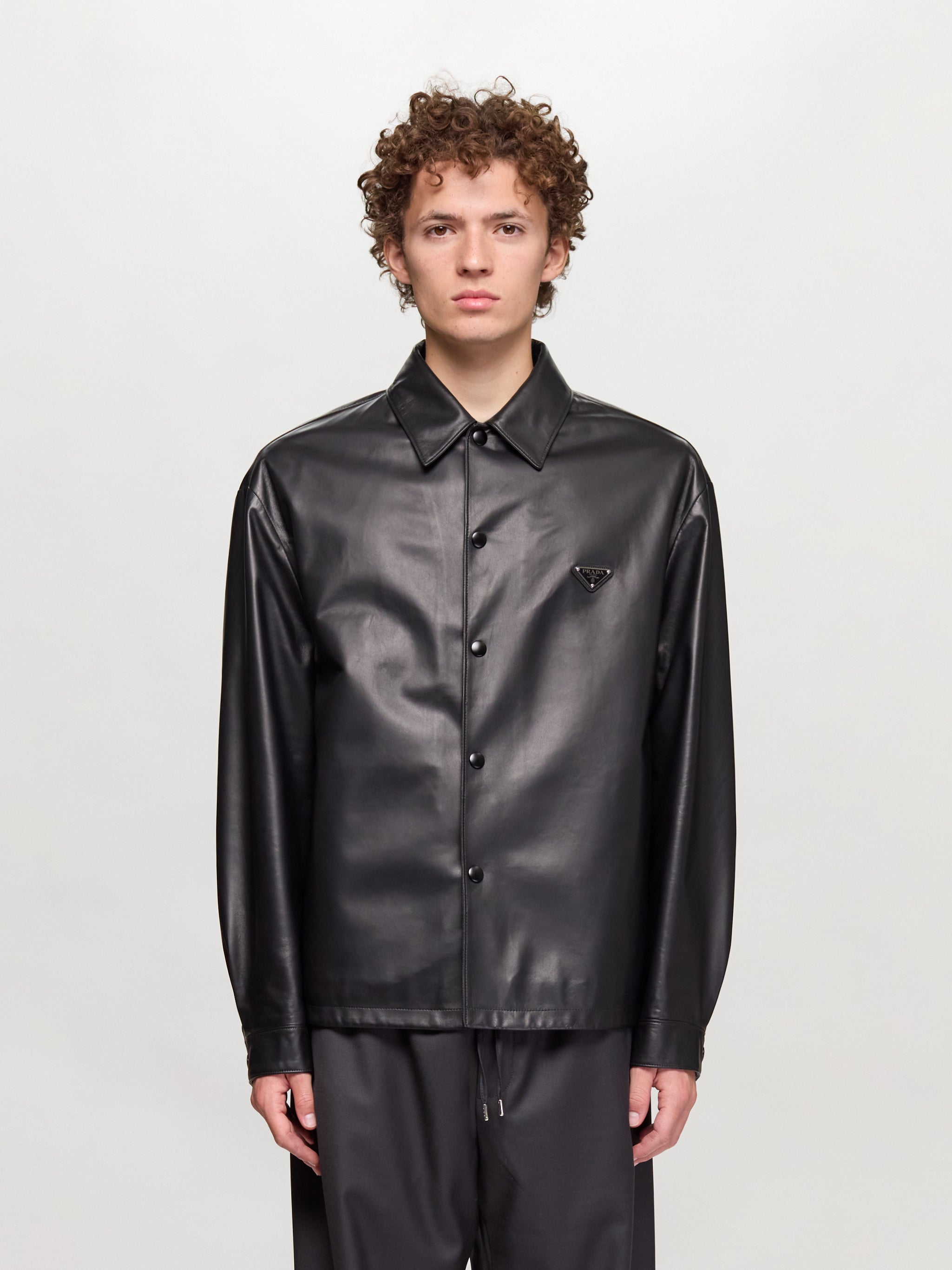 Nappa Leather Shirt Jacket in Black