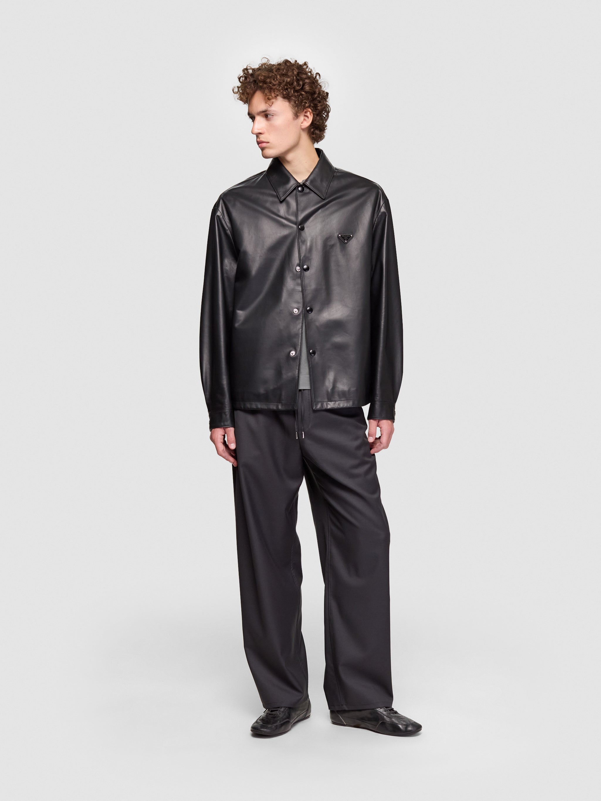 Nappa Leather Shirt Jacket in Black