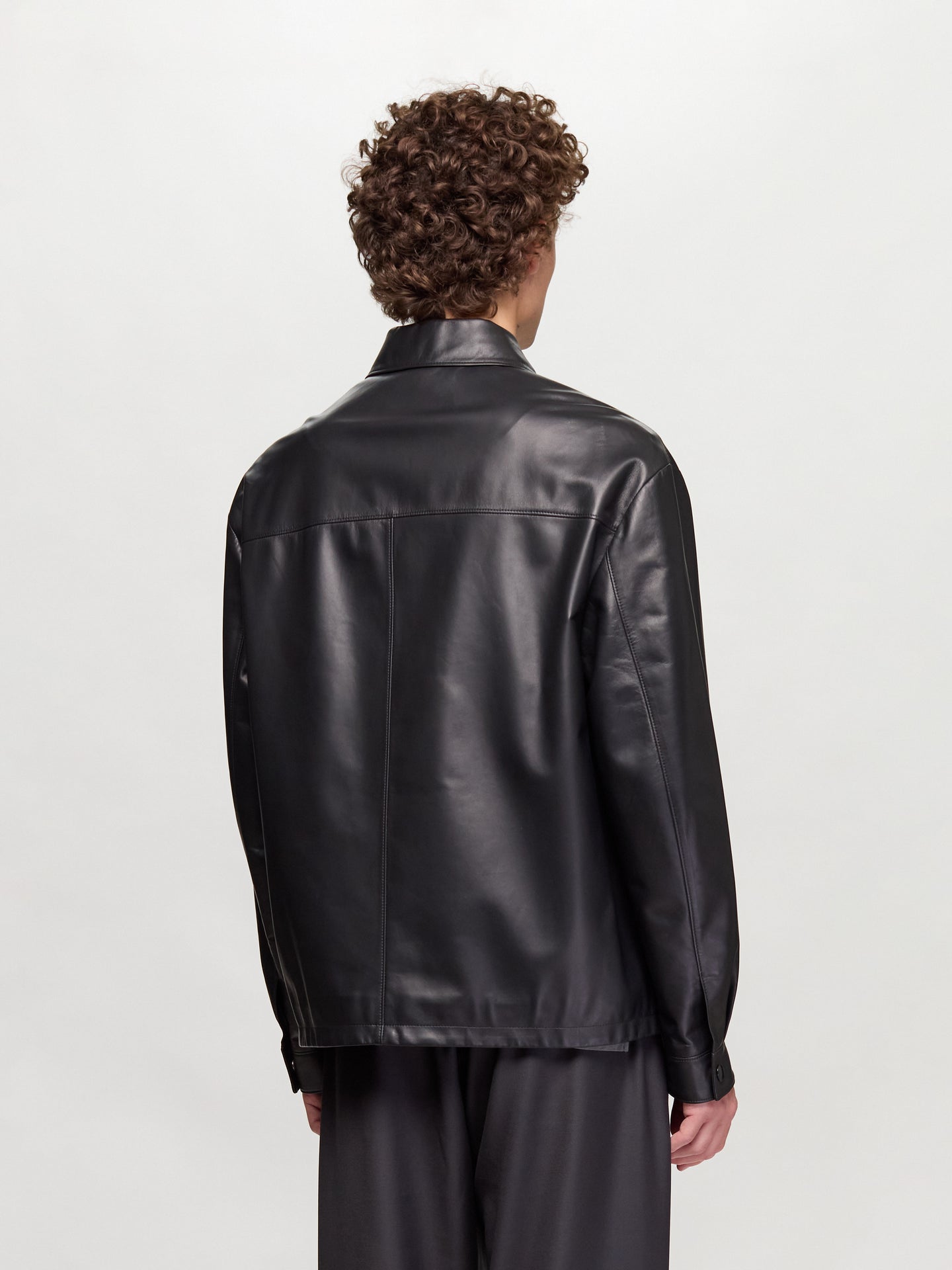 Nappa Leather Shirt Jacket in Black