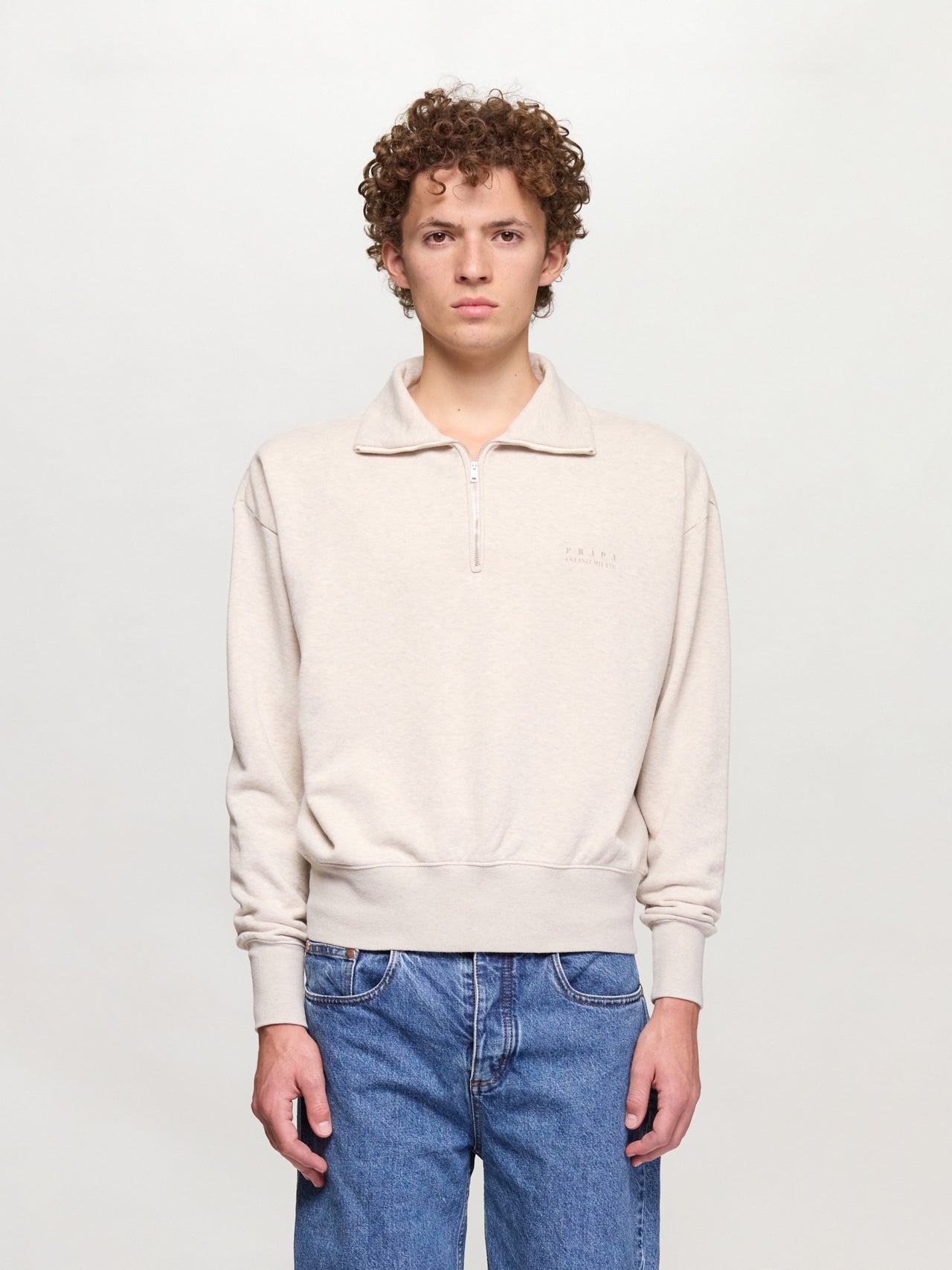 Long Sleeve Cotton Sweatshirt in Natural