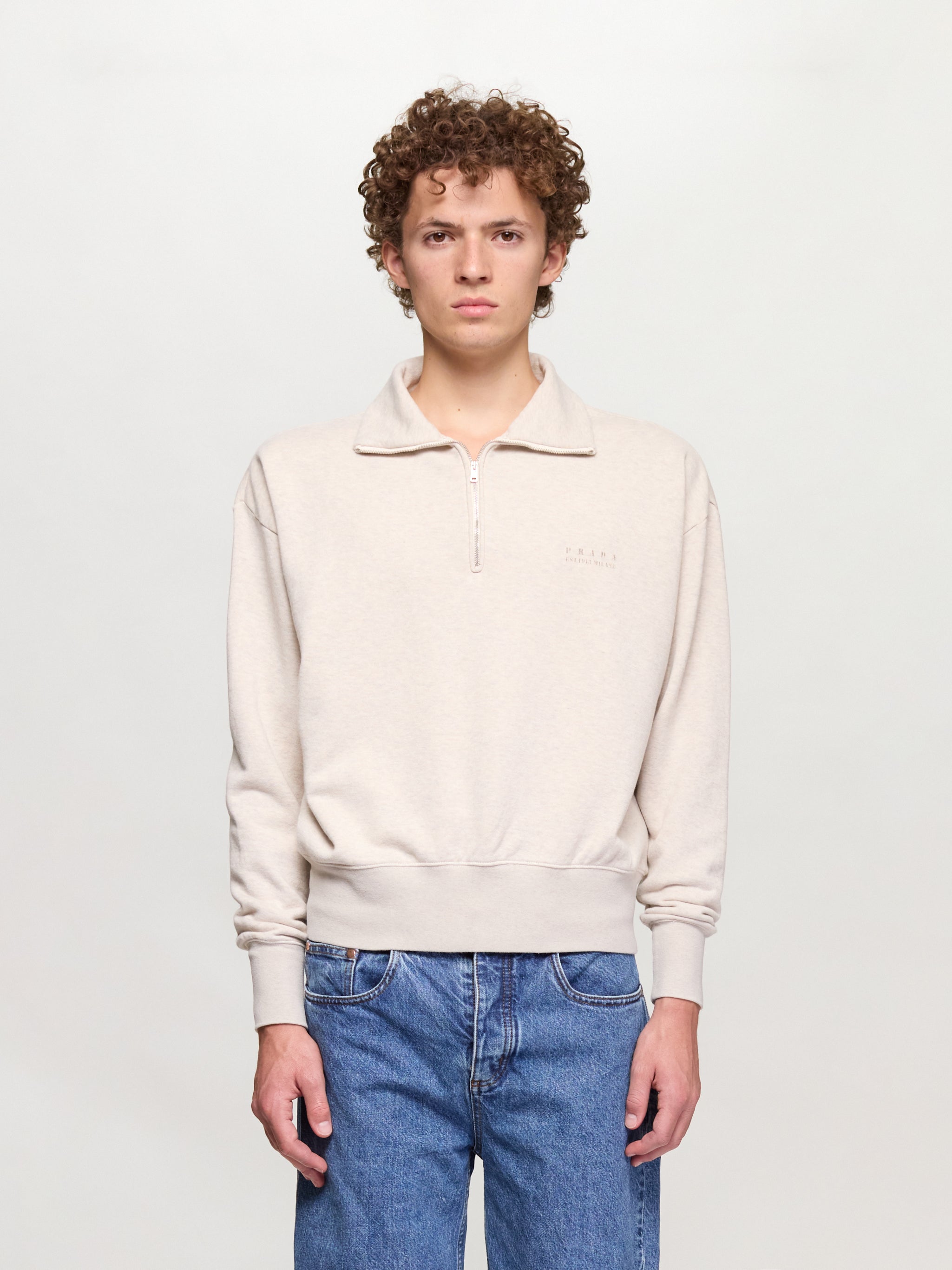 Long Sleeve Cotton Sweatshirt in Natural