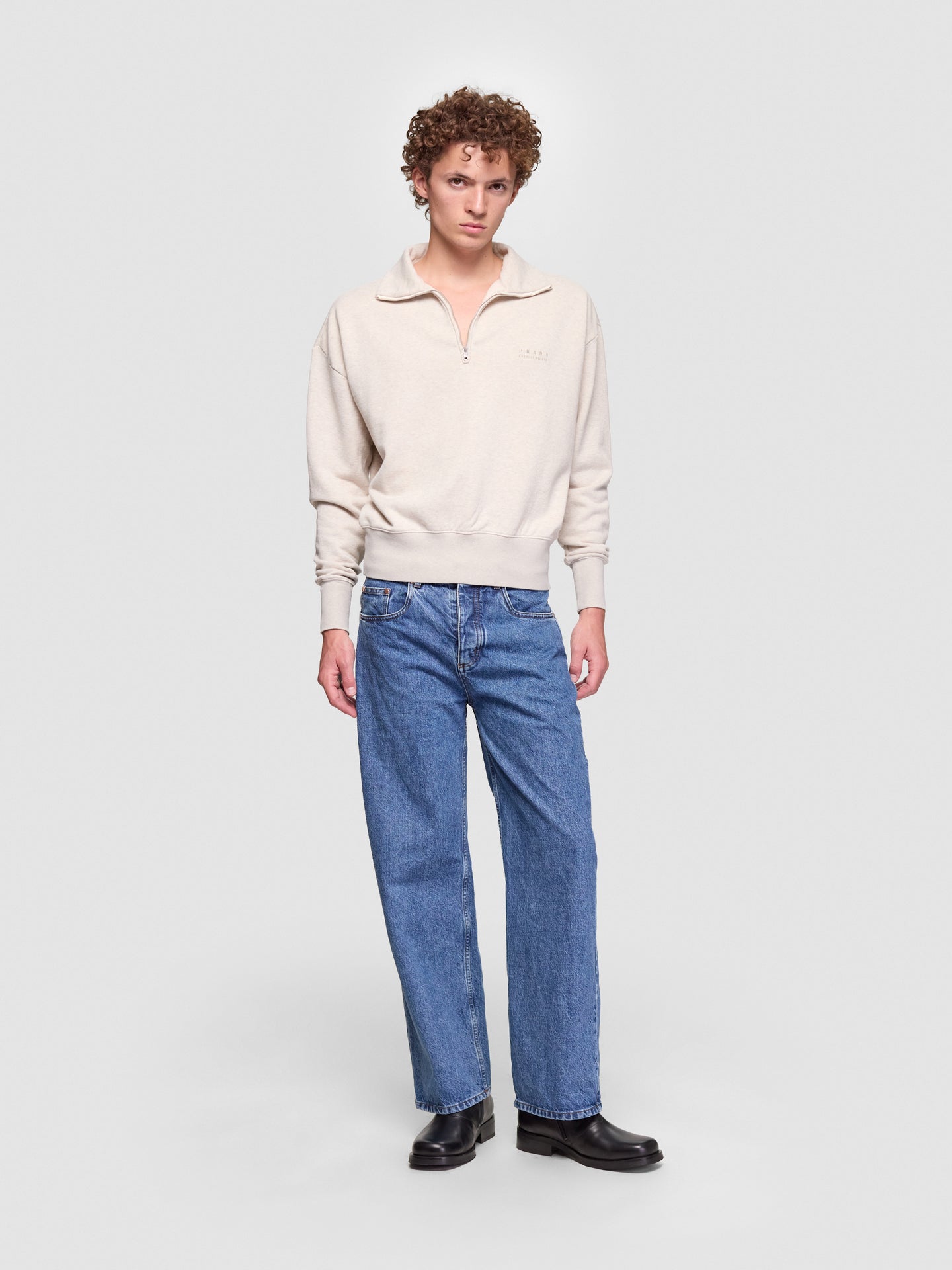 Long Sleeve Cotton Sweatshirt in Natural