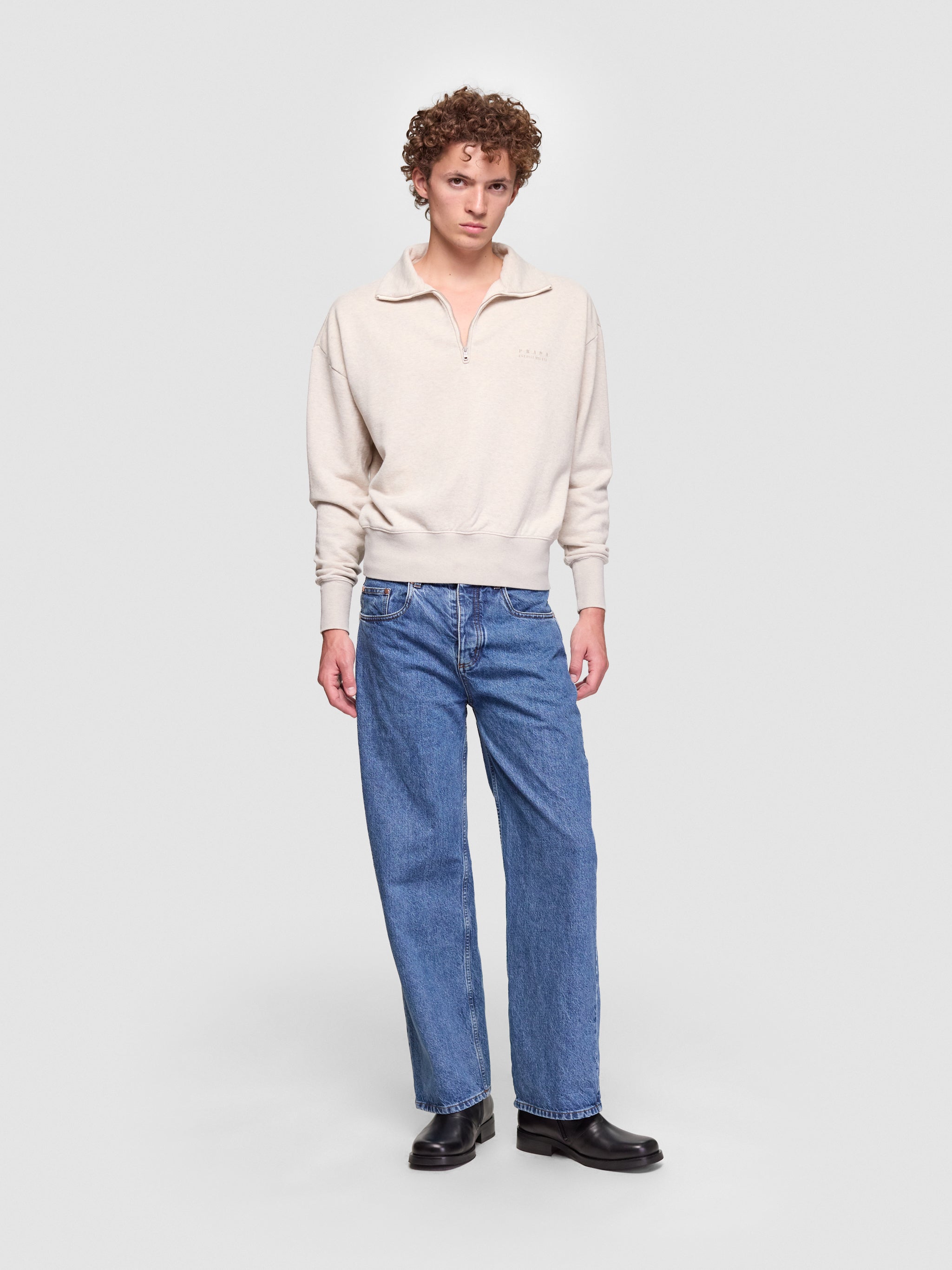 Long Sleeve Cotton Sweatshirt in Natural