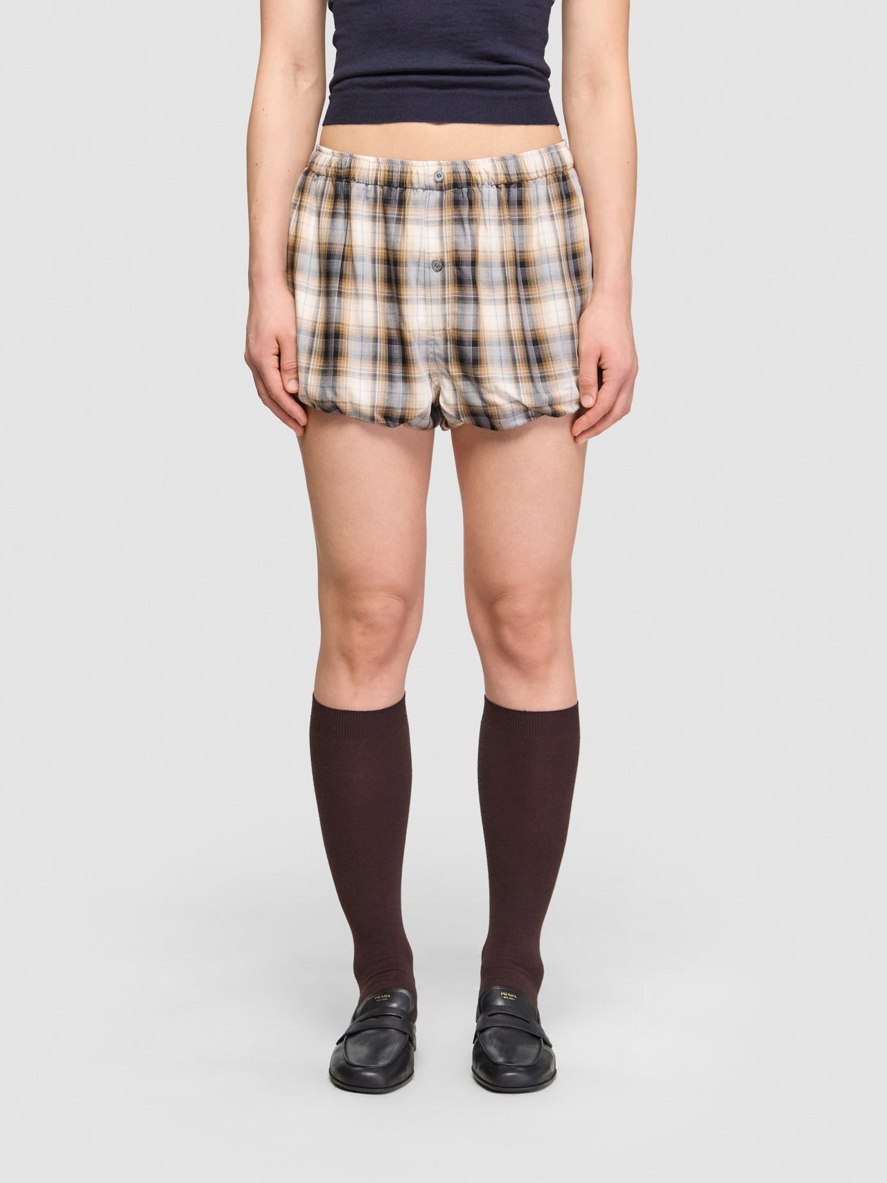 Checked Shorts in Beige & Black