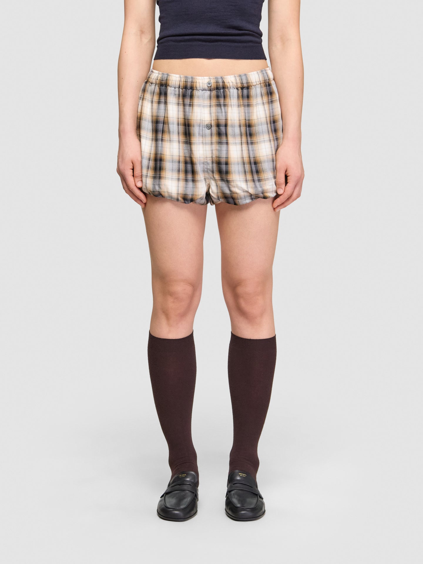 Checked Shorts in Beige & Black