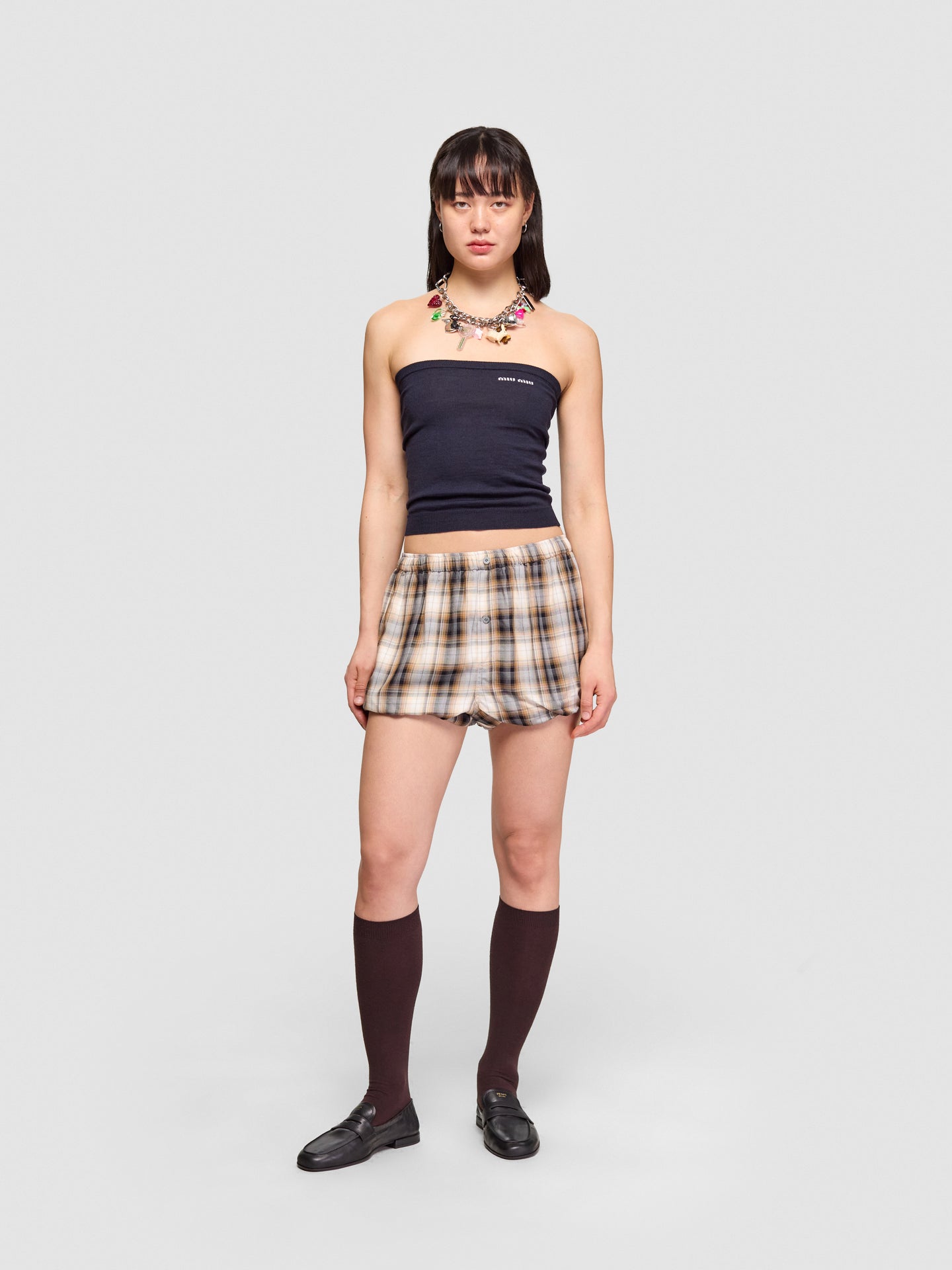 Checked Shorts in Beige & Black