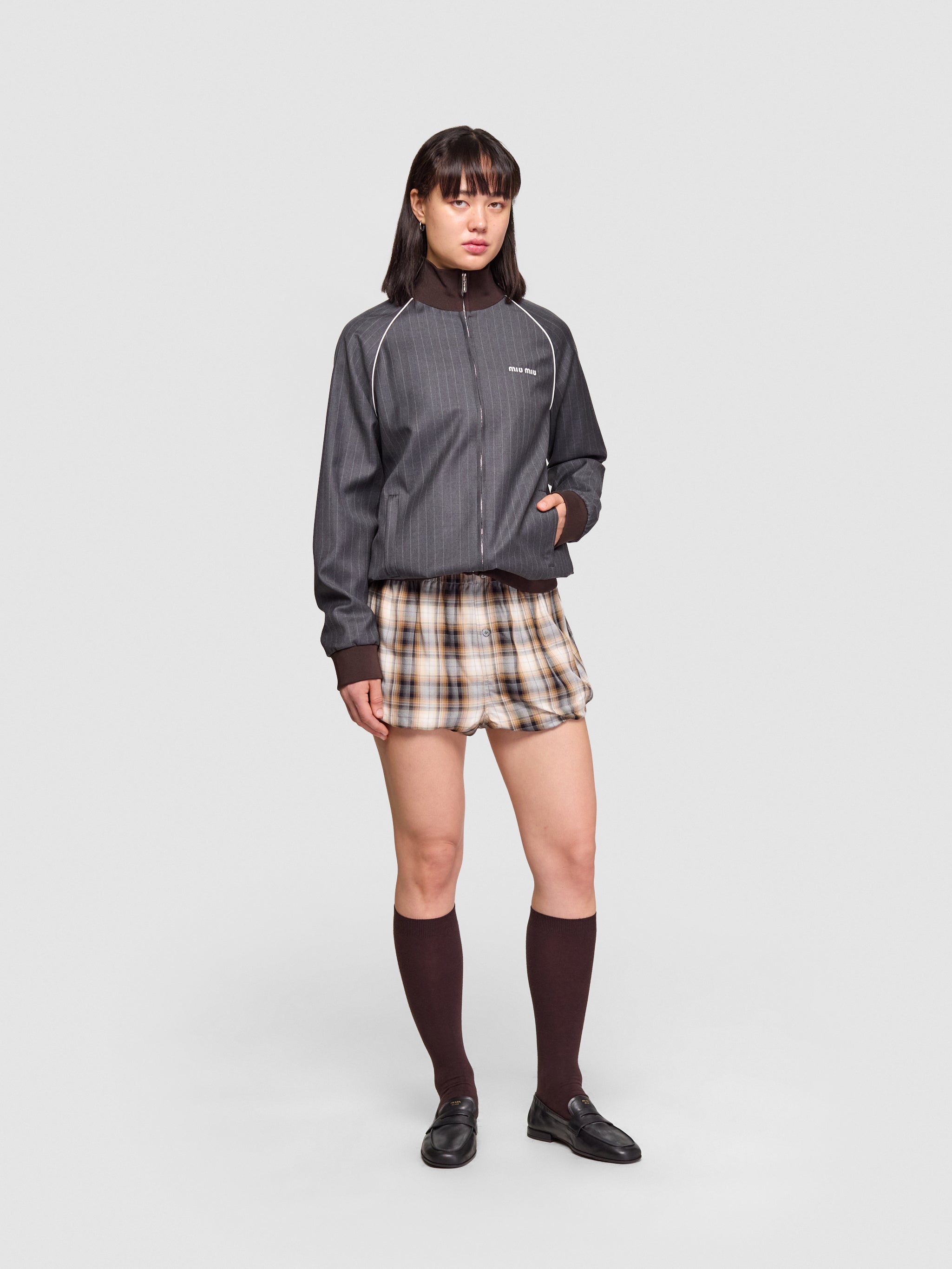 Blouson Jacket with Zip and Pinstripes in Slate Grey