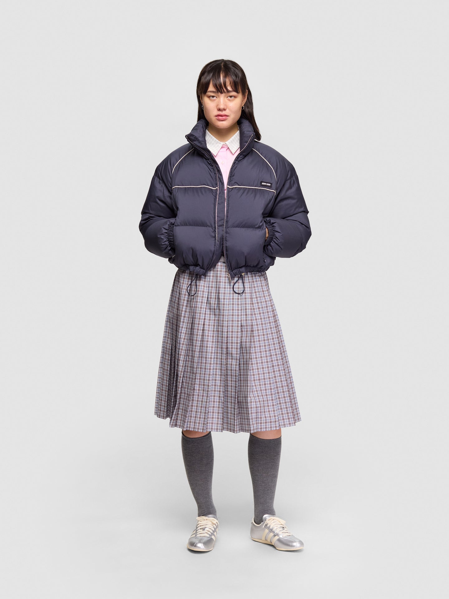 Checked Pleated Skirt in Aviator Blue & Burgundy Red