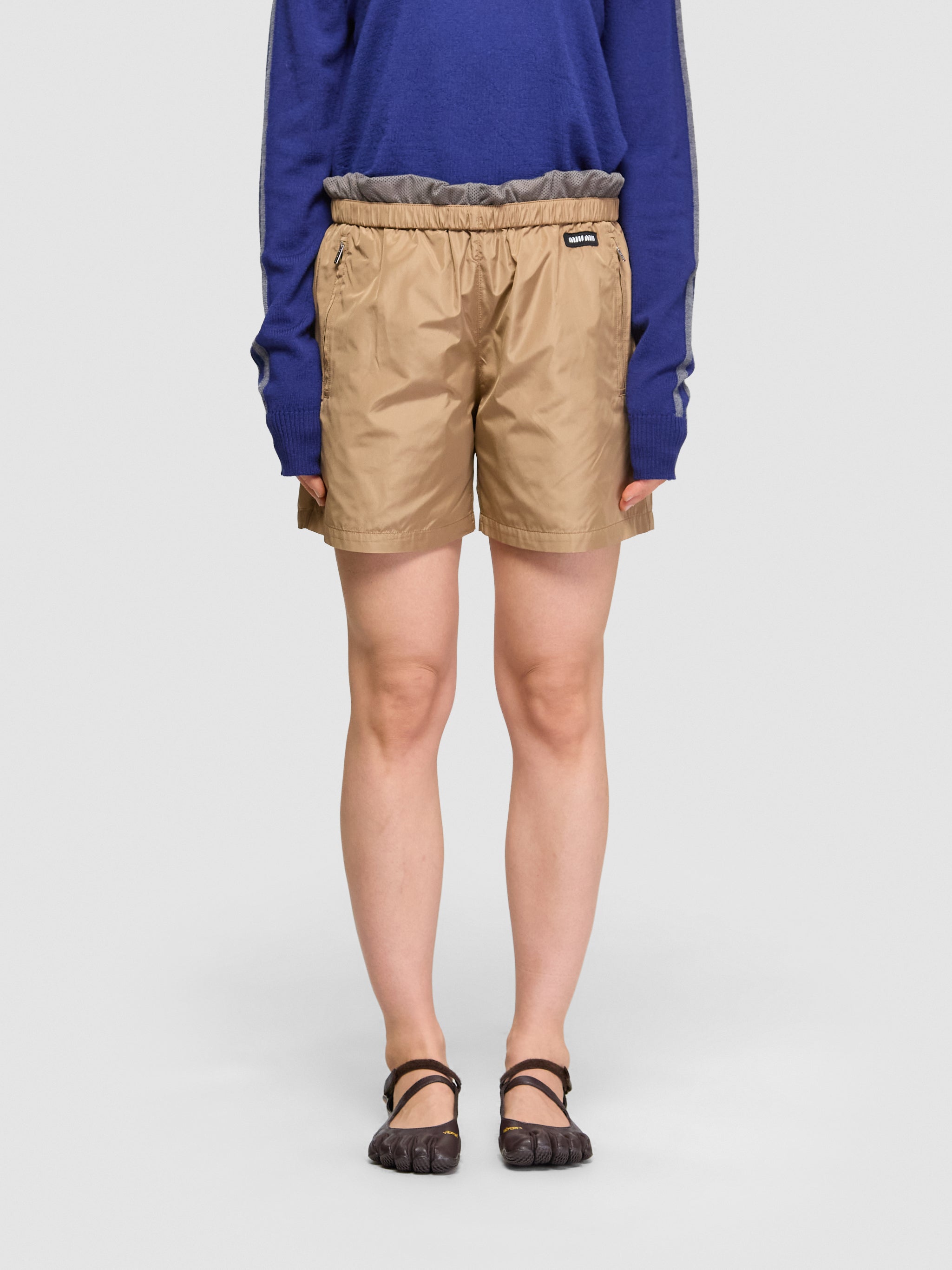 Technical Silk Bermudas in Sesame