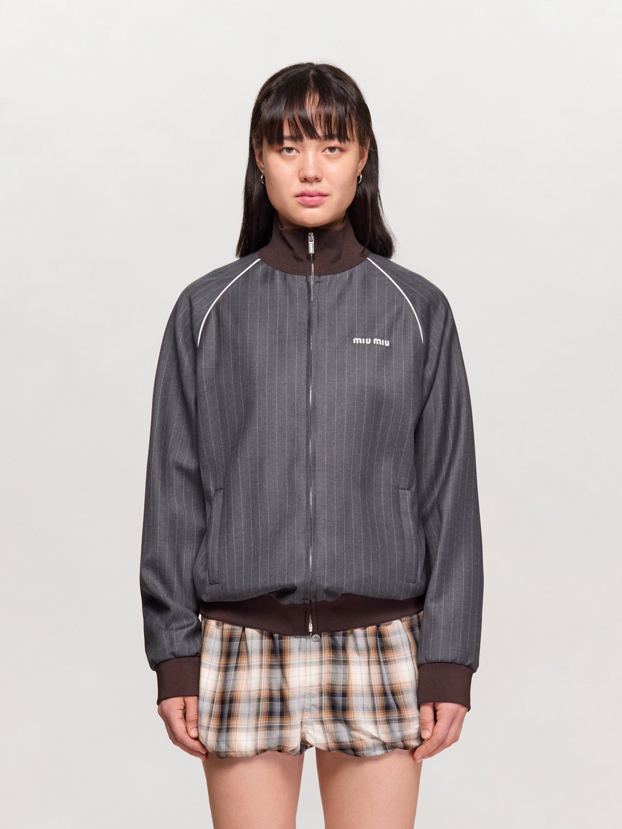 Blouson Jacket with Zip and Pinstripes in Slate Grey