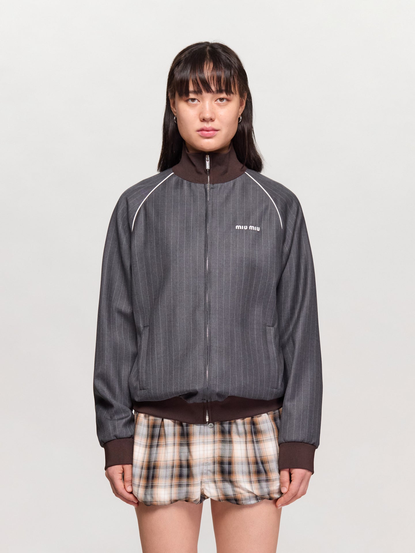 Blouson Jacket with Zip and Pinstripes in Slate Grey