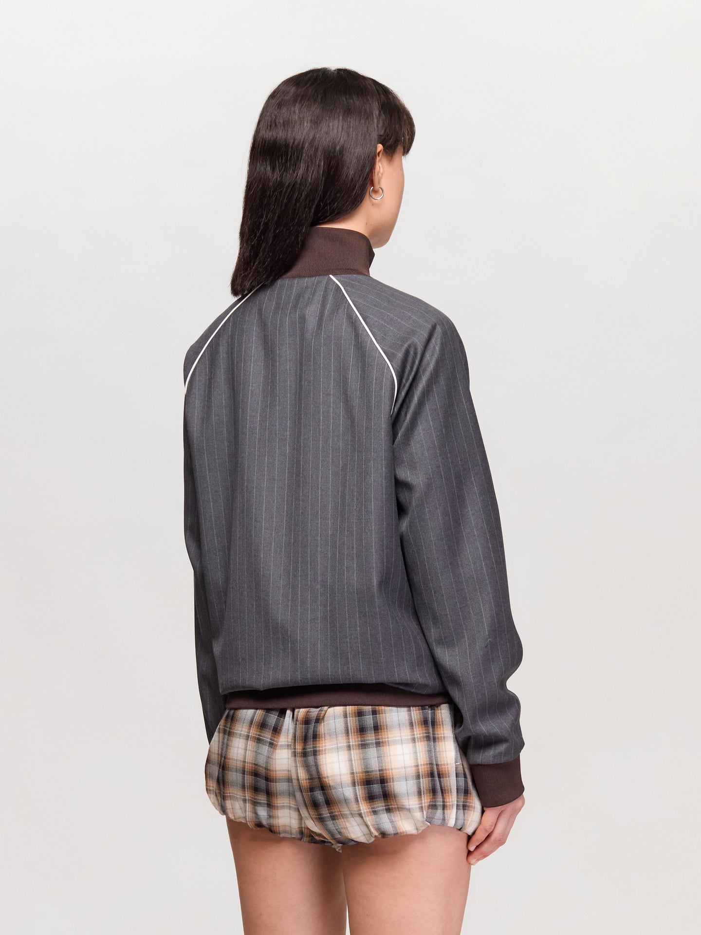 Blouson Jacket with Zip and Pinstripes in Slate Grey