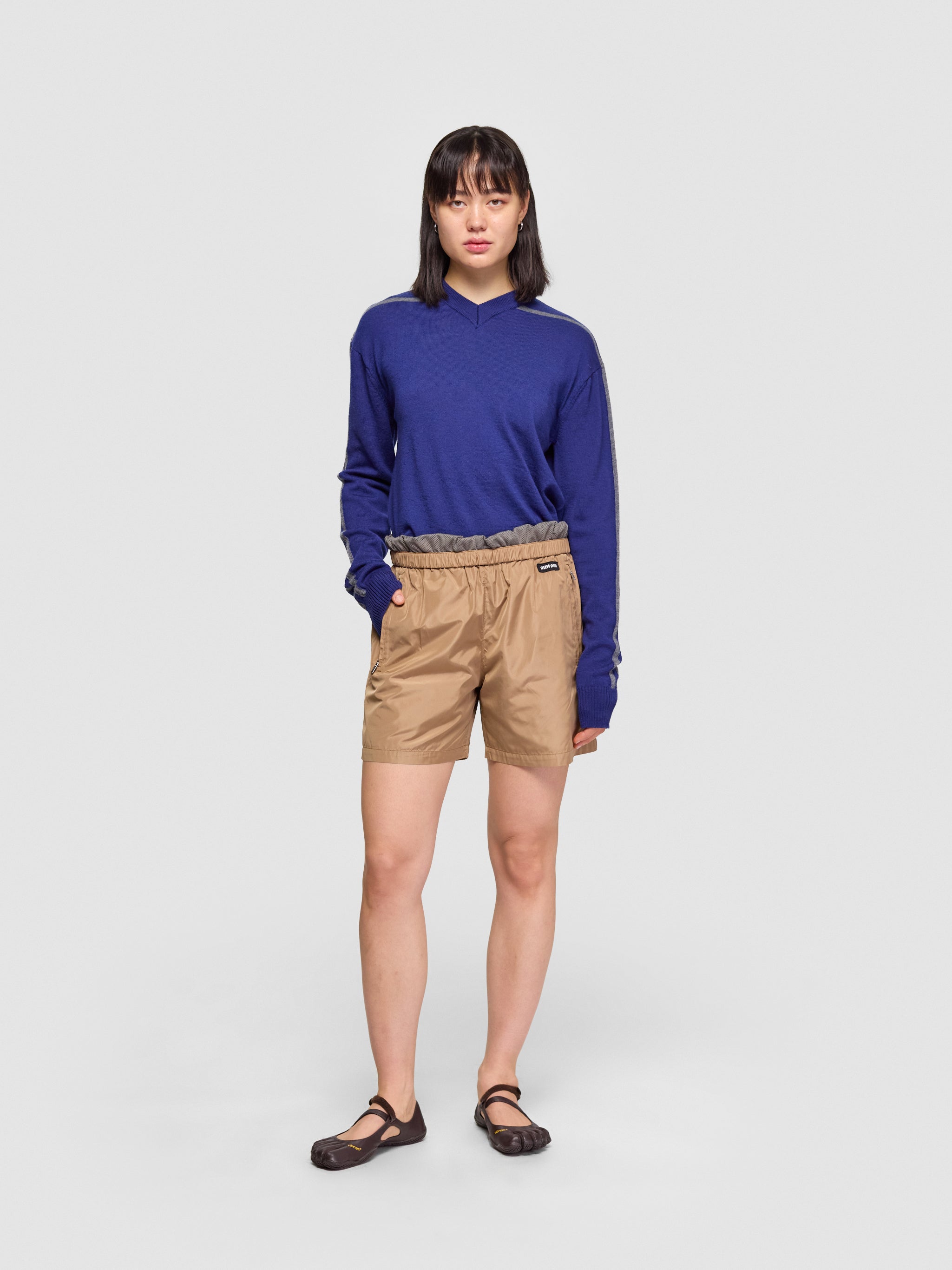Technical Silk Bermudas in Sesame