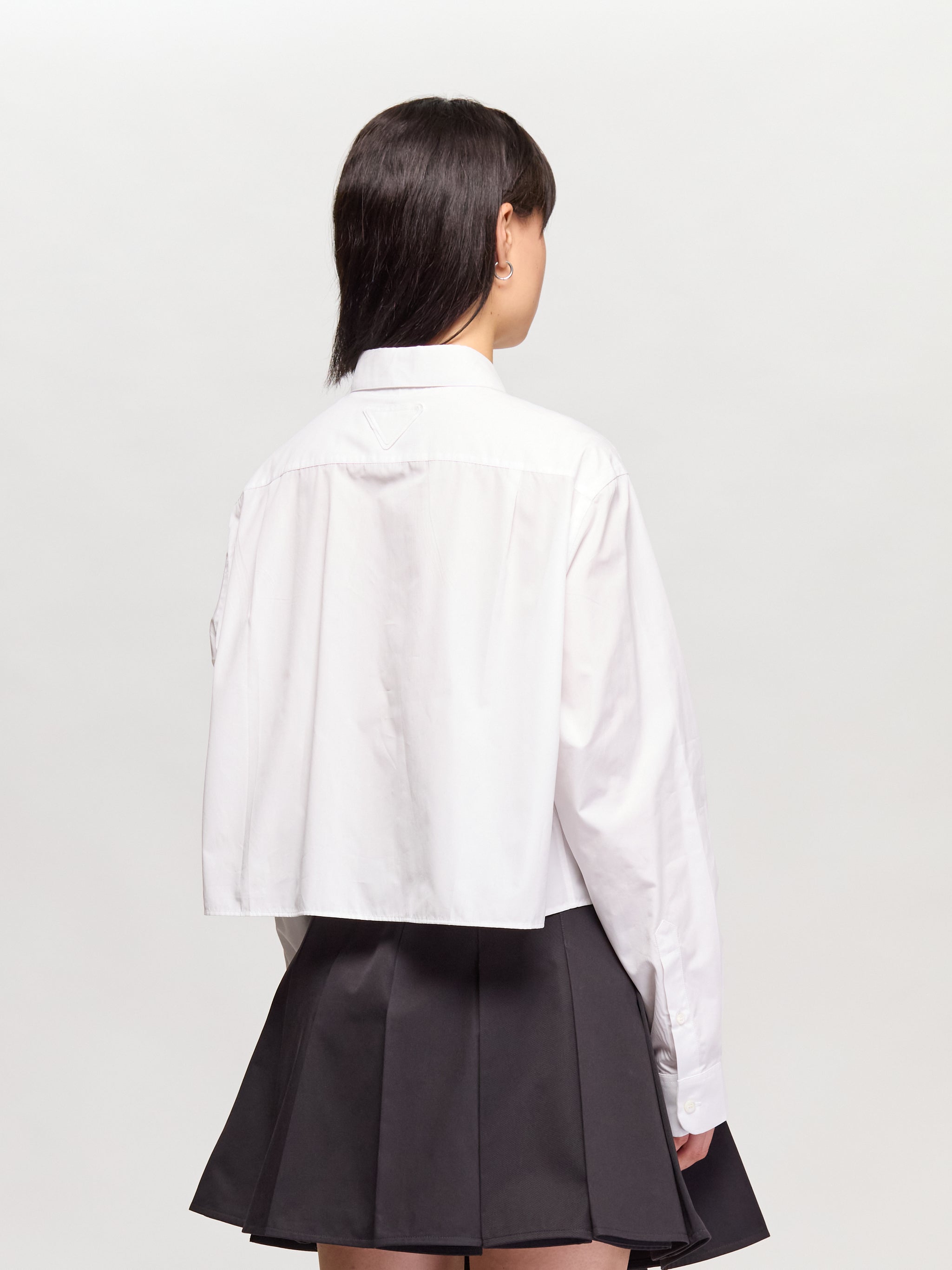 Cropped Cotton Shirt with Bow Detail in White