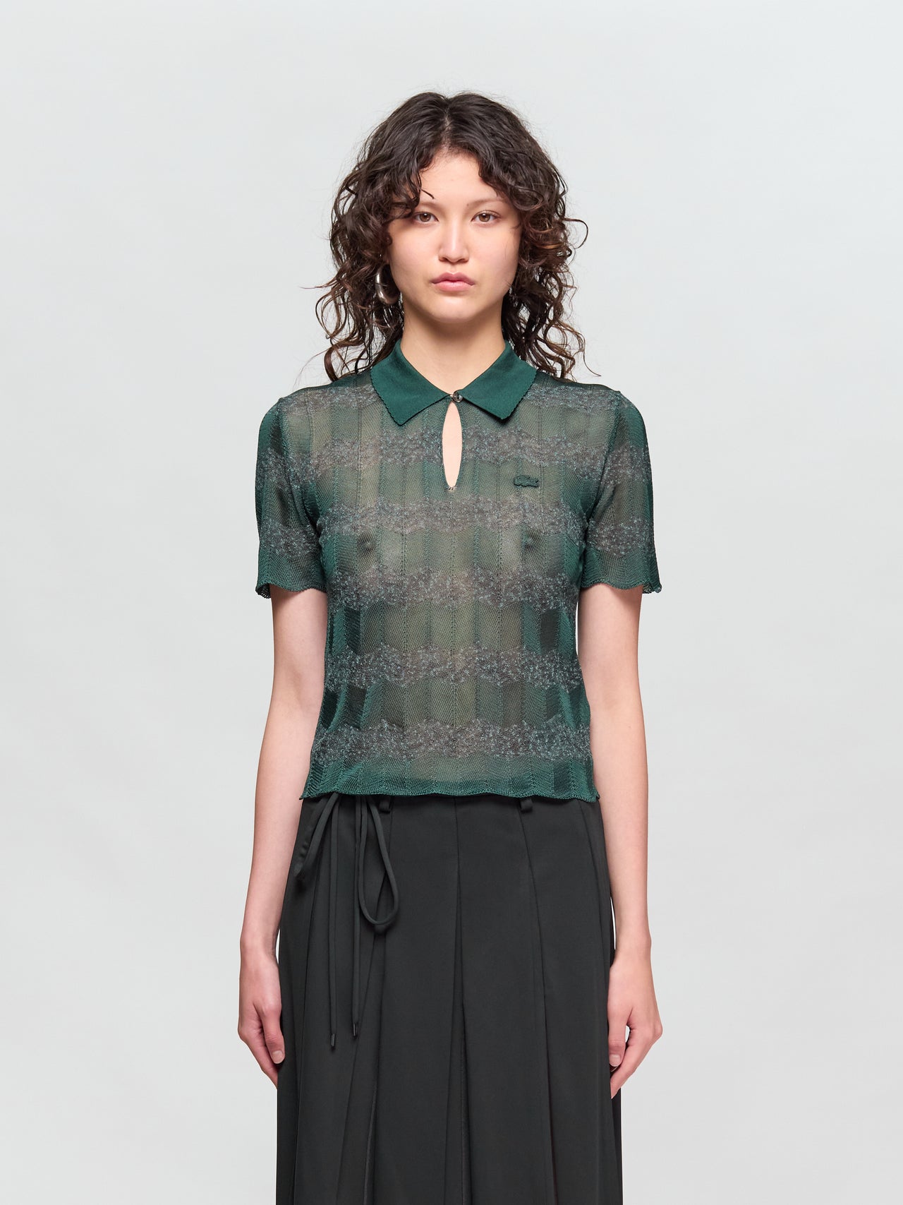 Sheer Shirt Collar Top in Sinople