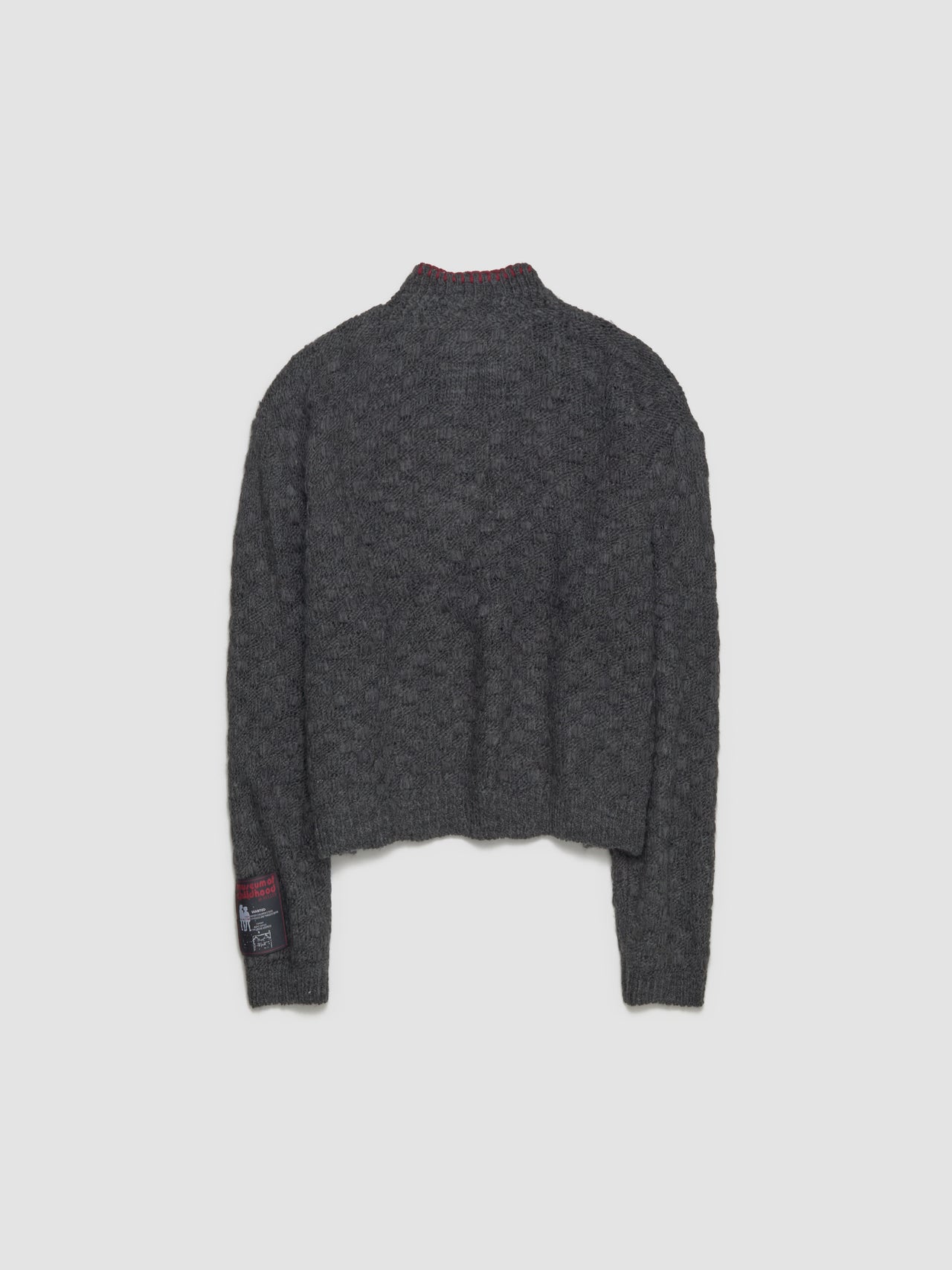 Chex Pattern Knitted Zip-Up Cardigan in Grey