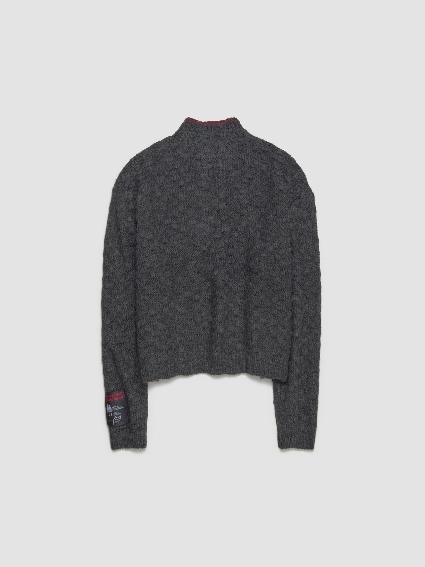 Chex Pattern Knitted Zip-Up Cardigan in Grey