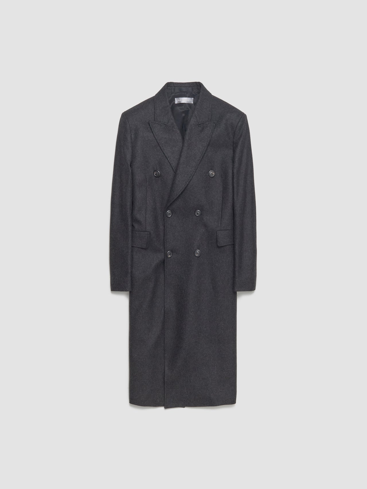 Dark grey coat on the light grey backgrouund