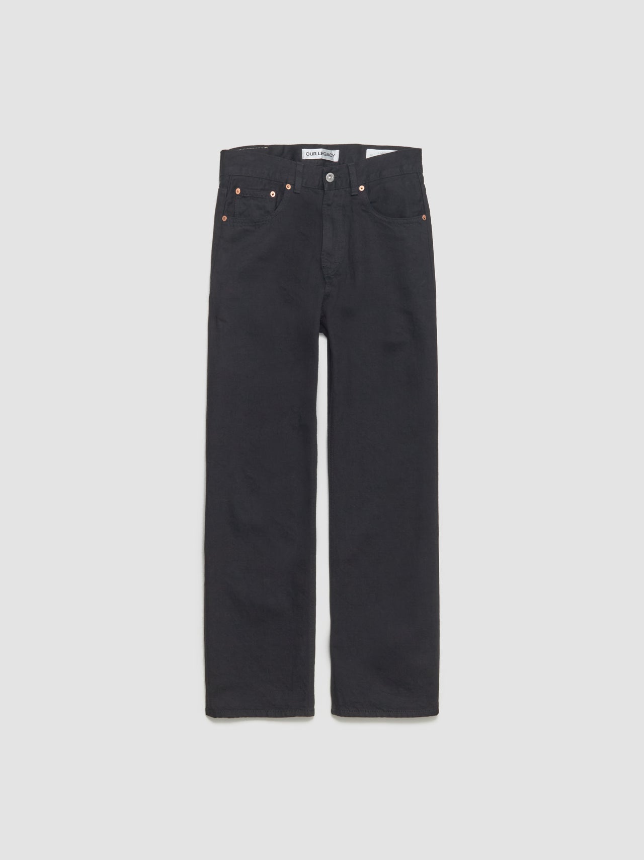 Black jeans on a light gray background