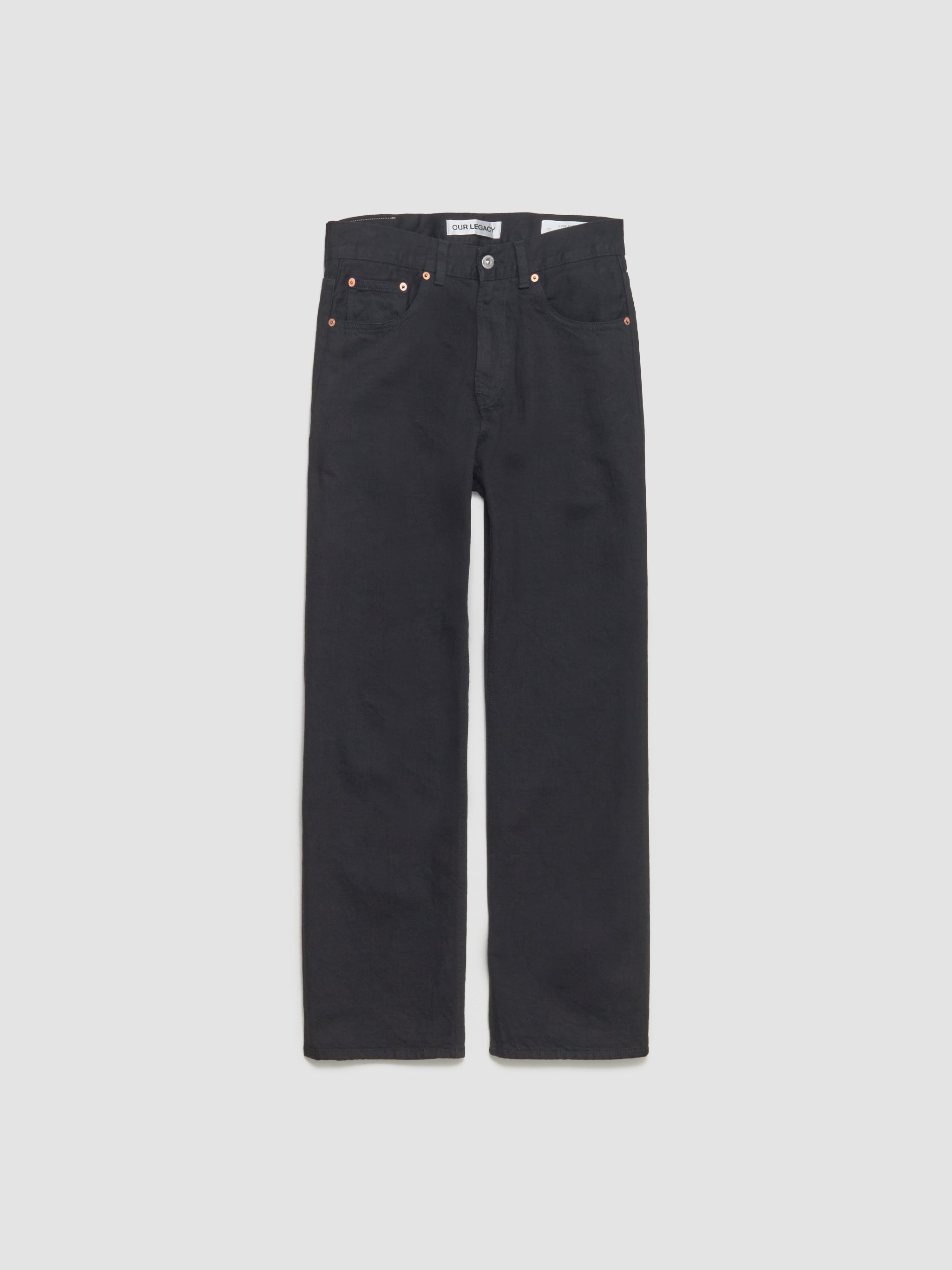 Black jeans on a light gray background