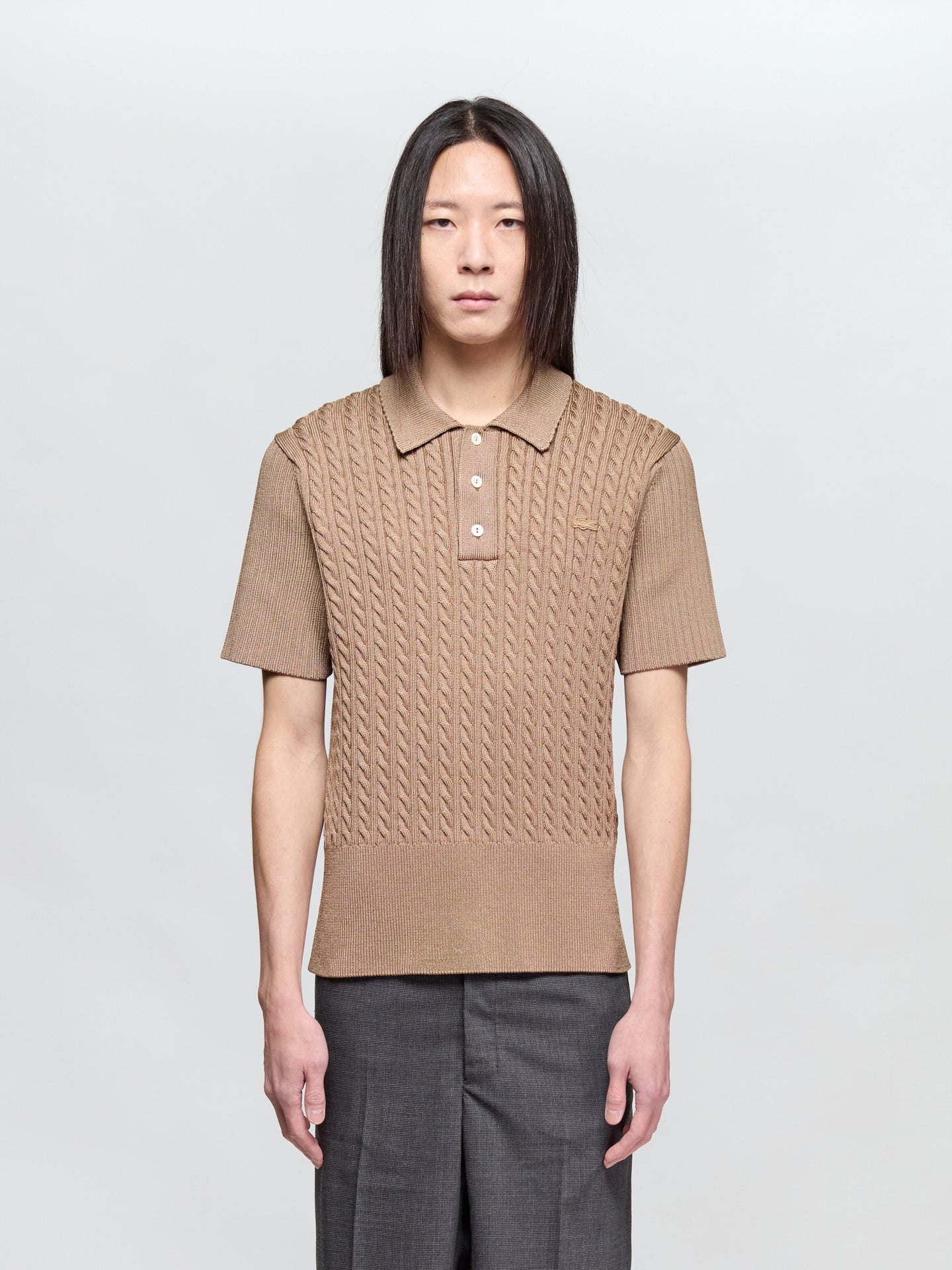 Cable Knit Polo in Elderton Brown