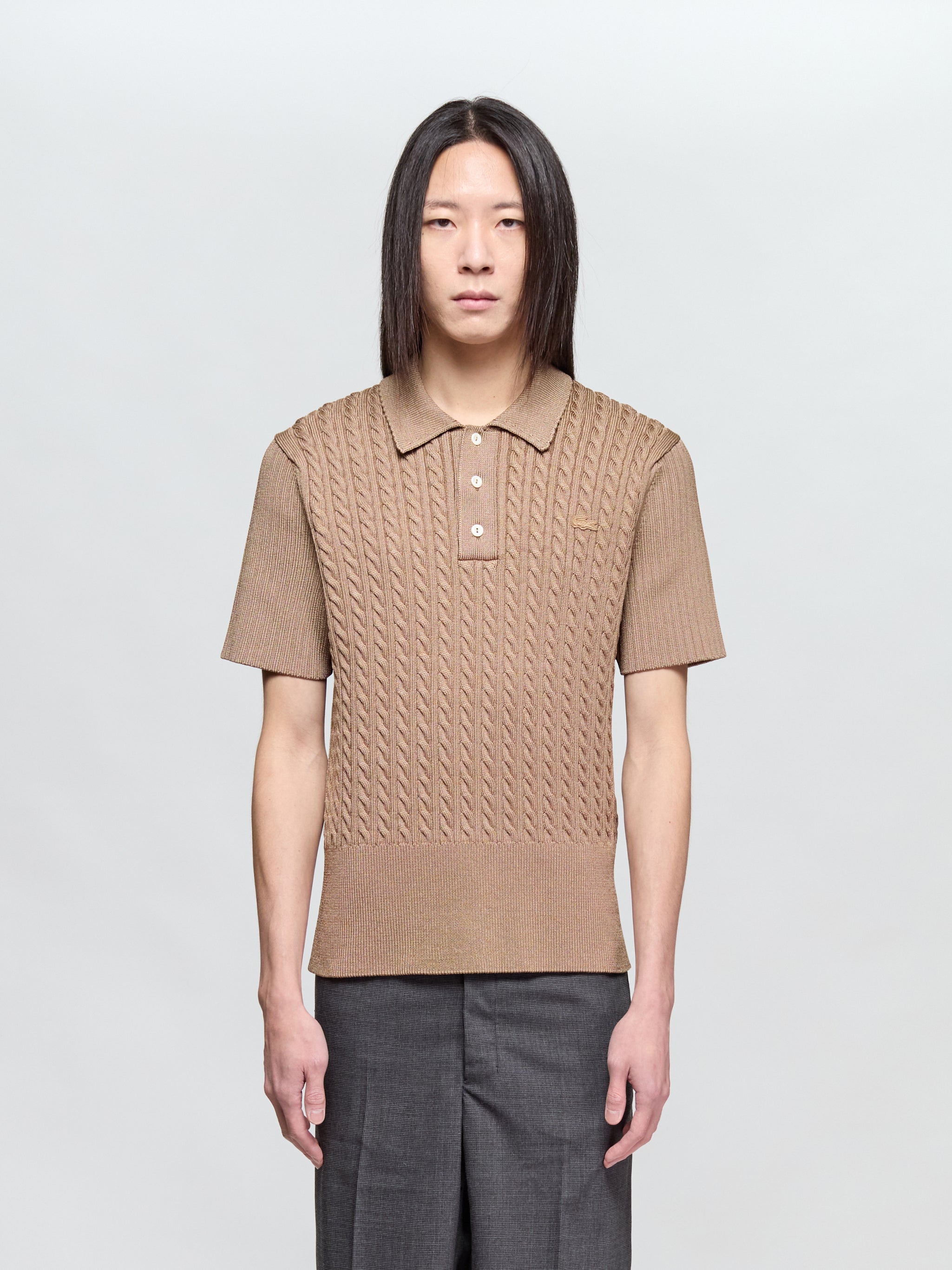 Cable Knit Polo in Elderton Brown