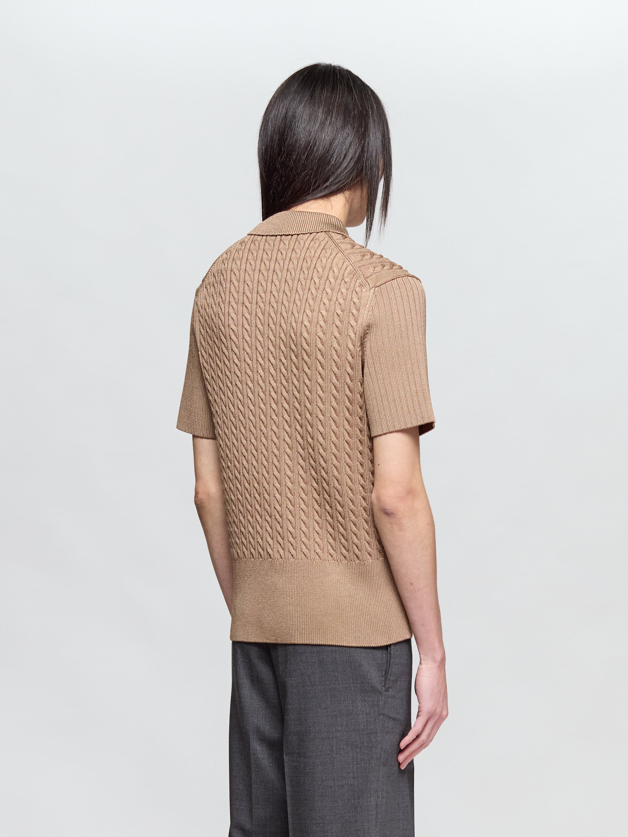 Cable Knit Polo in Elderton Brown