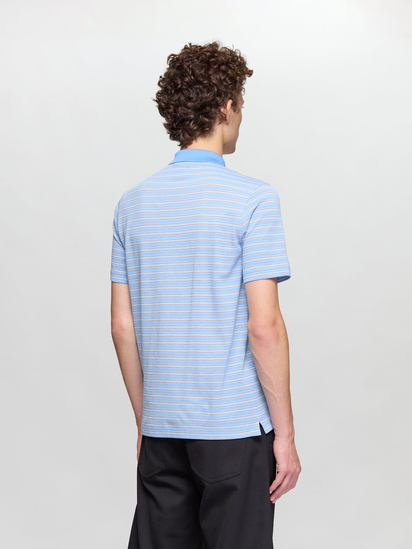 Striped Cotton Polo T-Shirt in Light Blue & Black