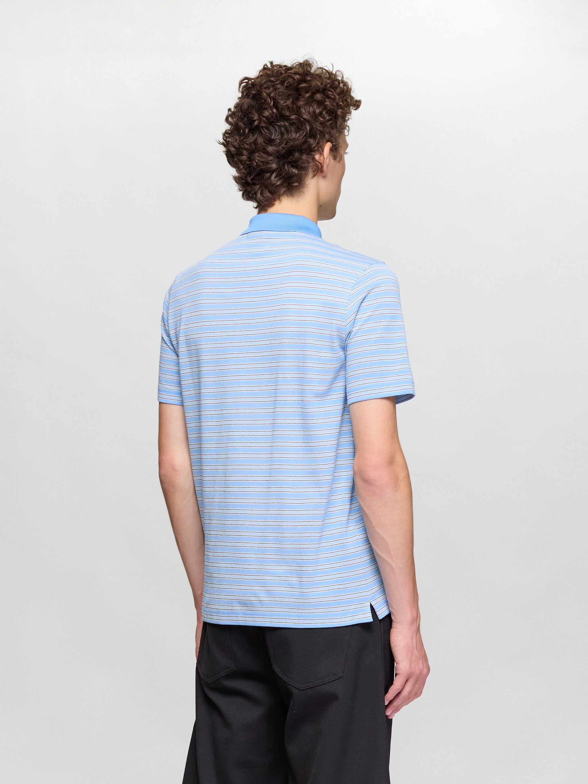 Striped Cotton Polo T-Shirt in Light Blue & Black